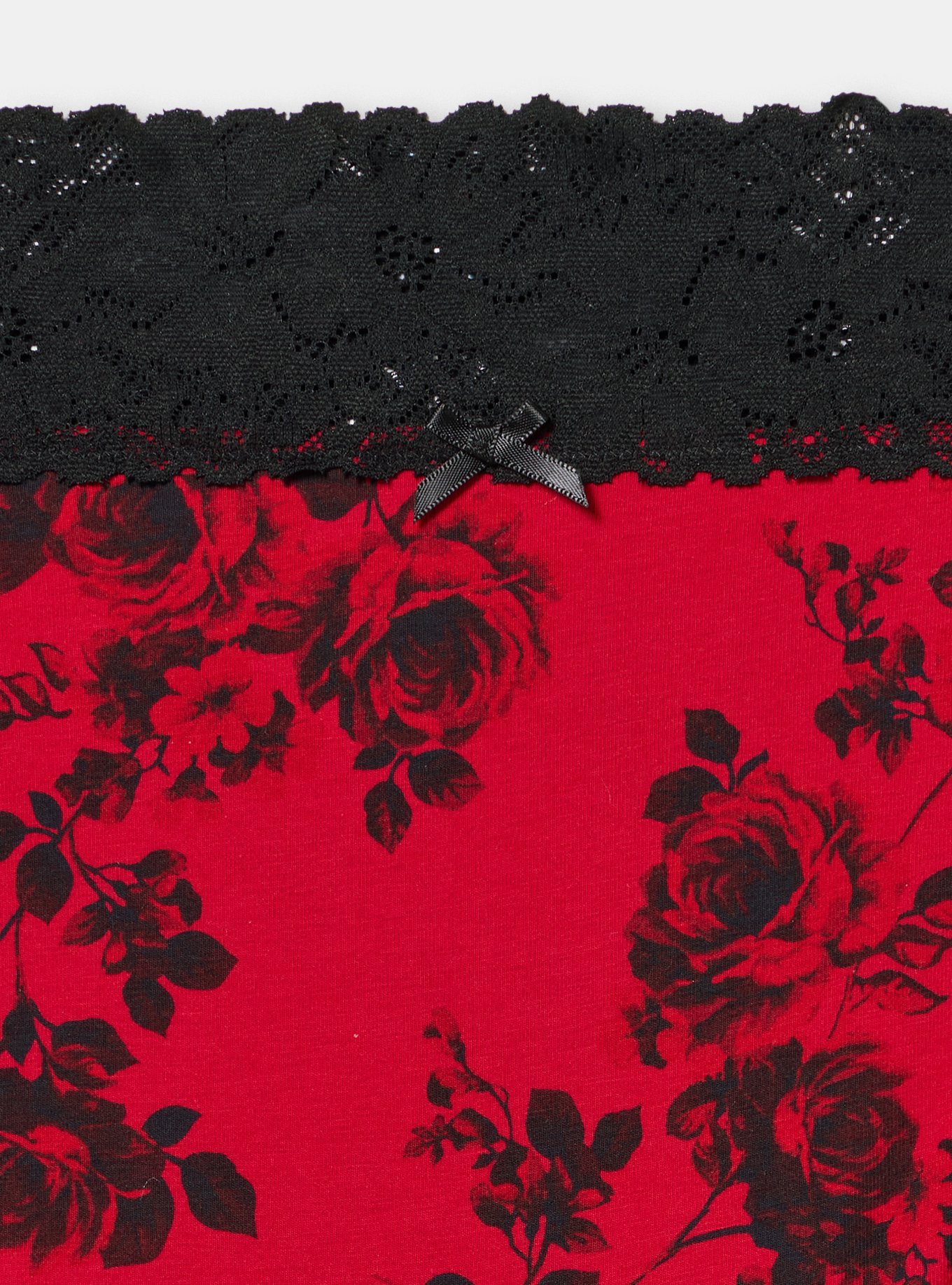 Plus Size Cotton High-Rise Lace Trim Brief Panty, ROSETTA FLORAL RED, alternate