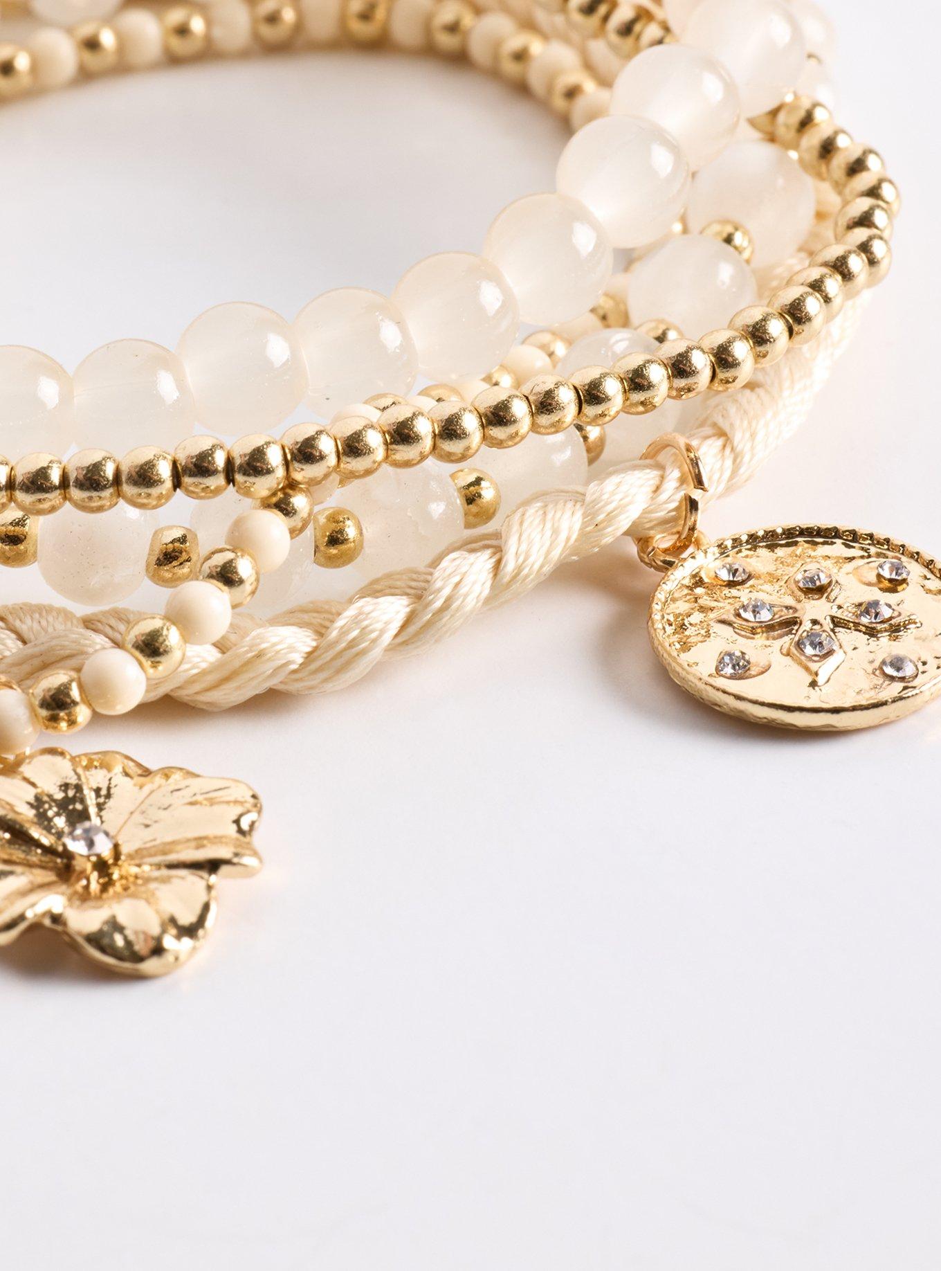 Beaded Braid Stretch Bracelet, GOLD, alternate