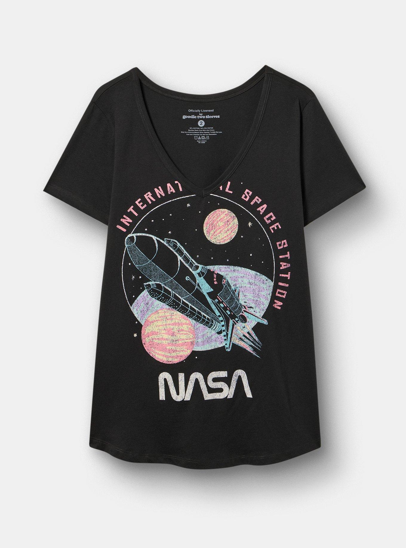 Plus Size NASA Classic Cotton V-Neck Tee, DEEP BLACK, hi-res