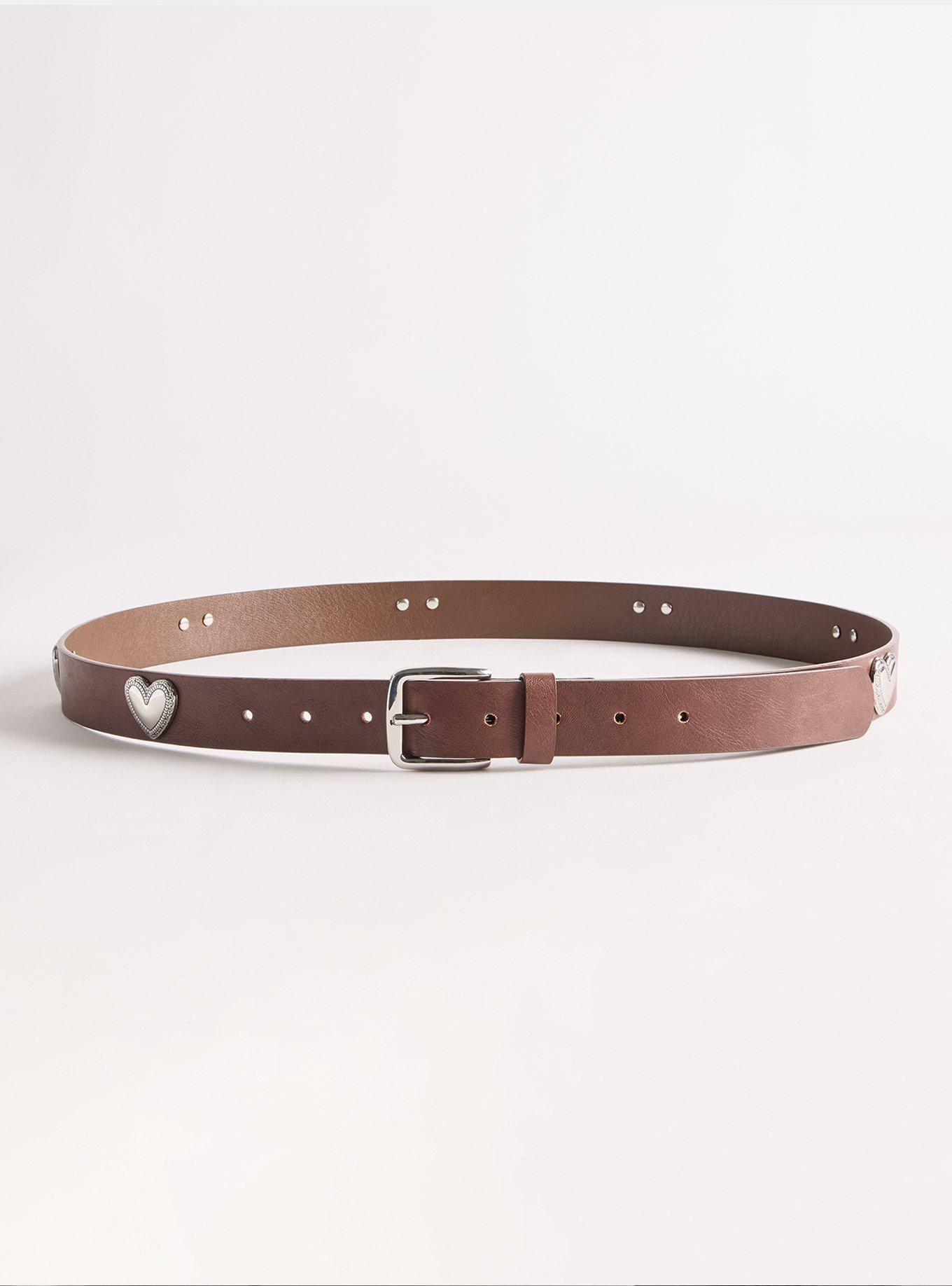 Antique Heart Stud Jean Belt, BROWN, alternate