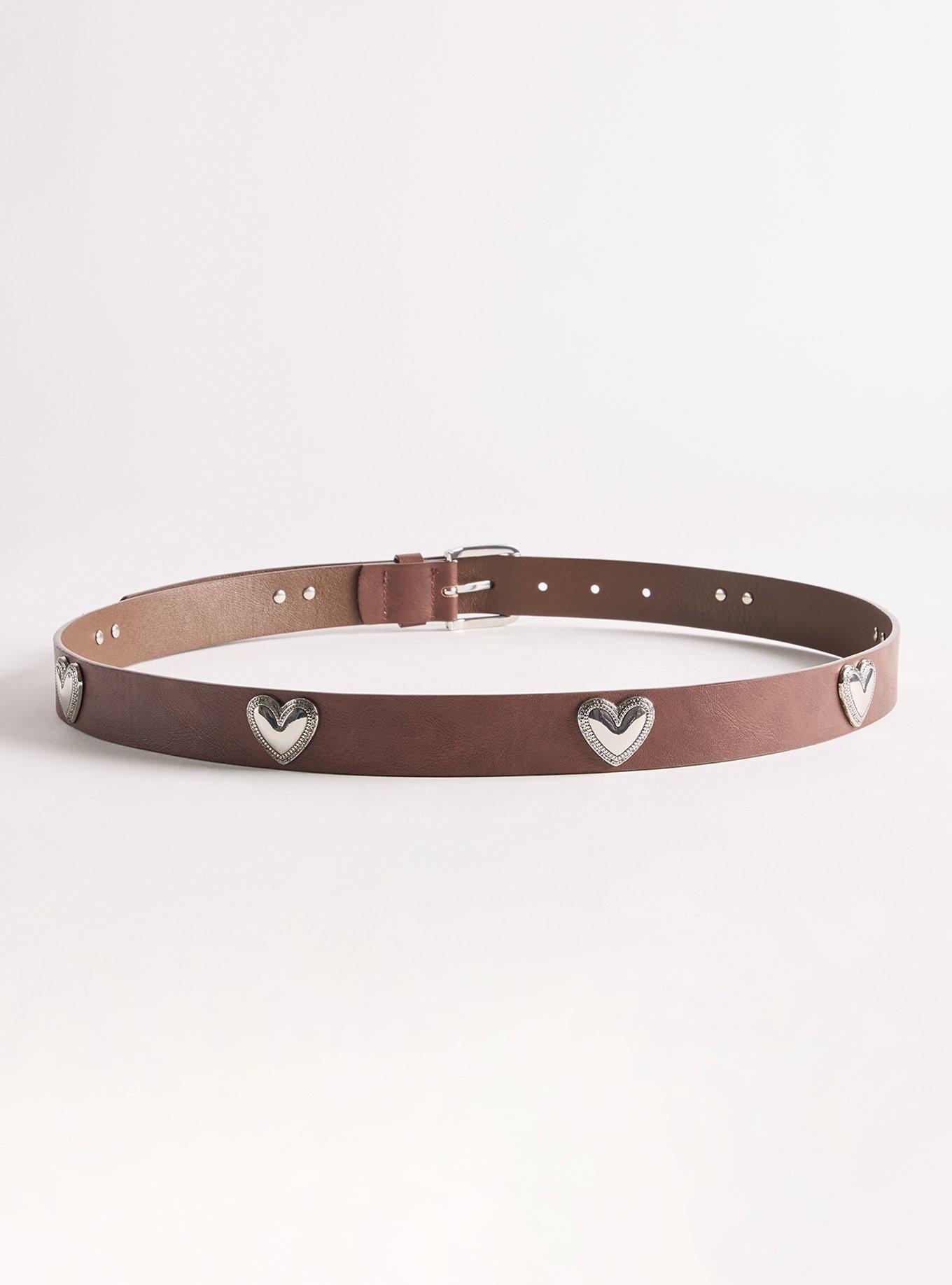 Antique Heart Stud Jean Belt, BROWN, alternate