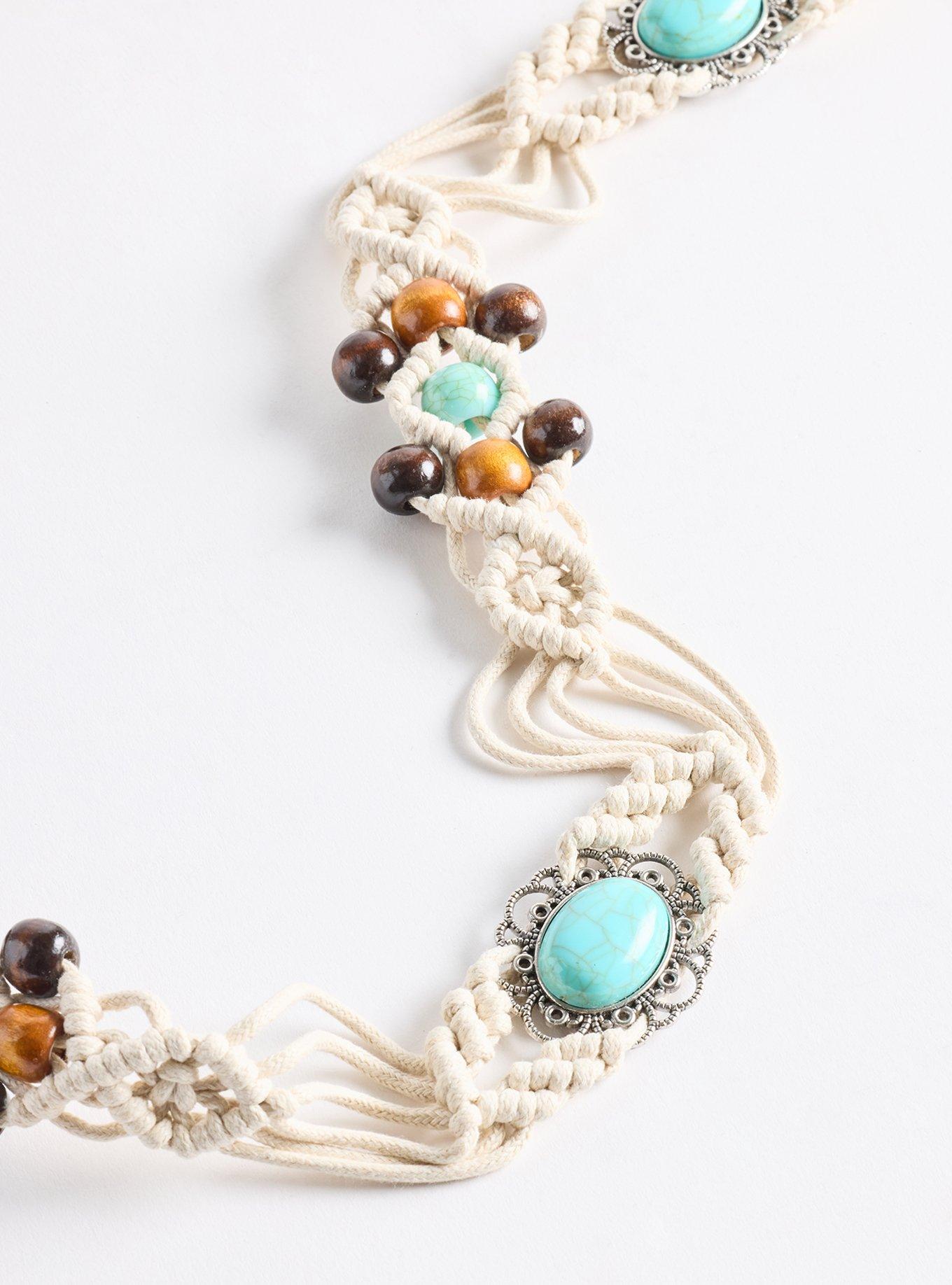 Plus Size Crochet Turquoise Braided Belt, CREAM, alternate