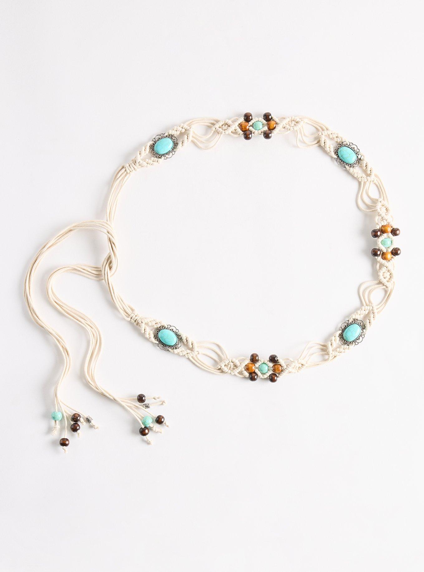 Plus Size Crochet Turquoise Braided Belt, CREAM, hi-res