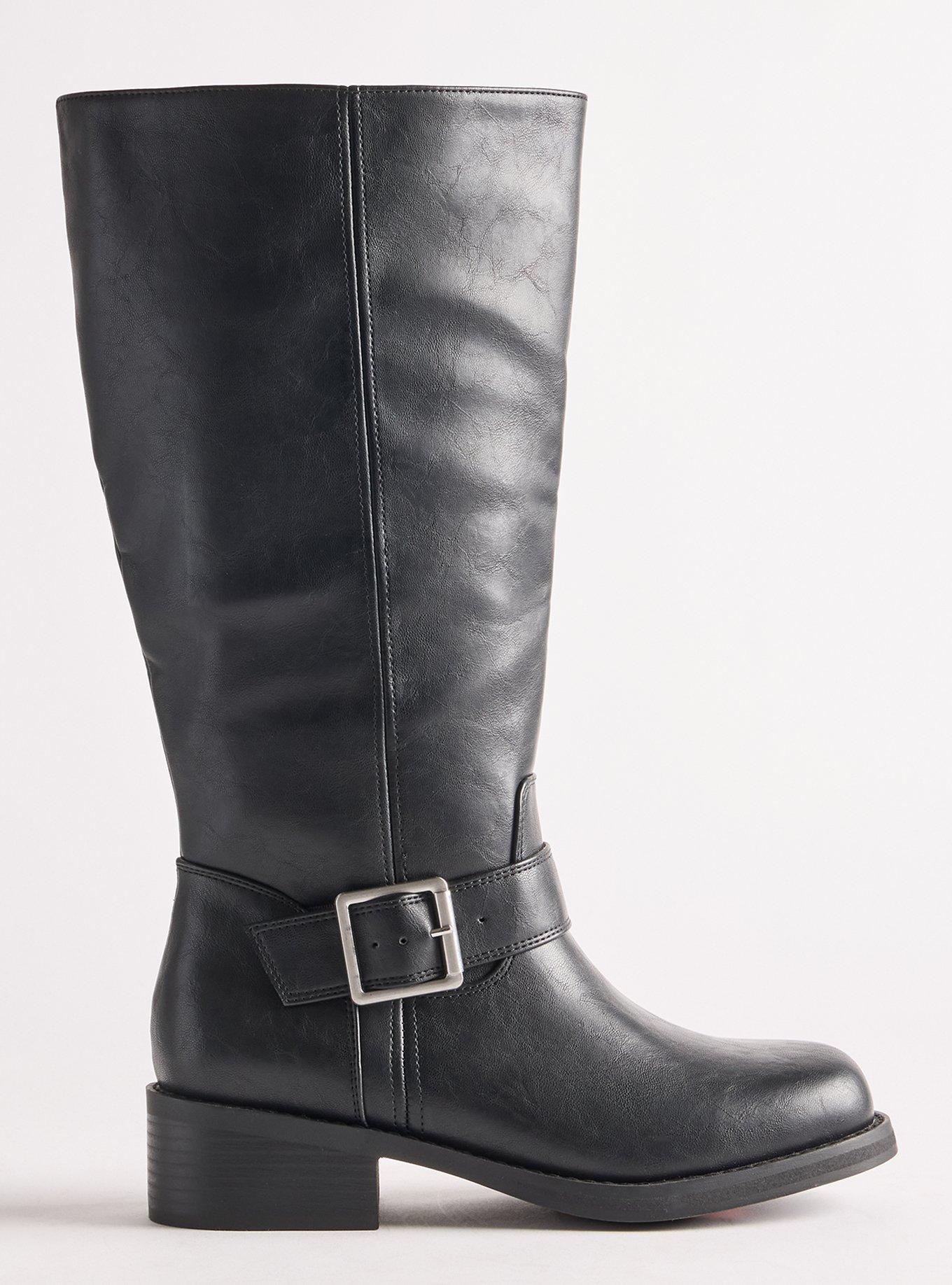 Square Toe Buckle Knee Boot (WW), BLACK, alternate