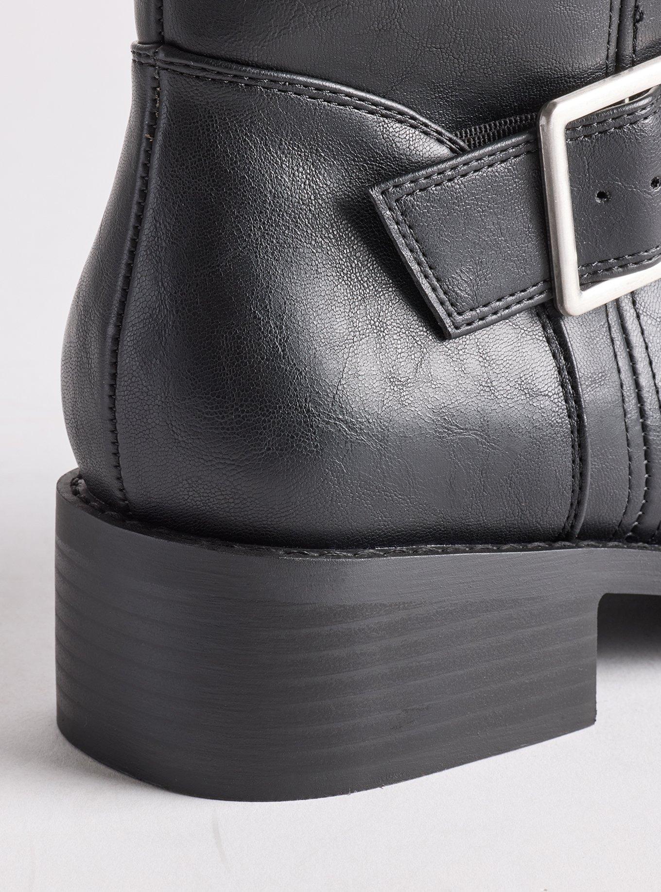 Square Toe Buckle Knee Boot (WW), BLACK, alternate