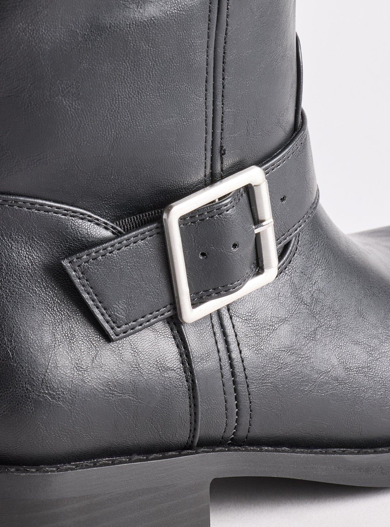 Square Toe Buckle Knee Boot (WW), BLACK, alternate