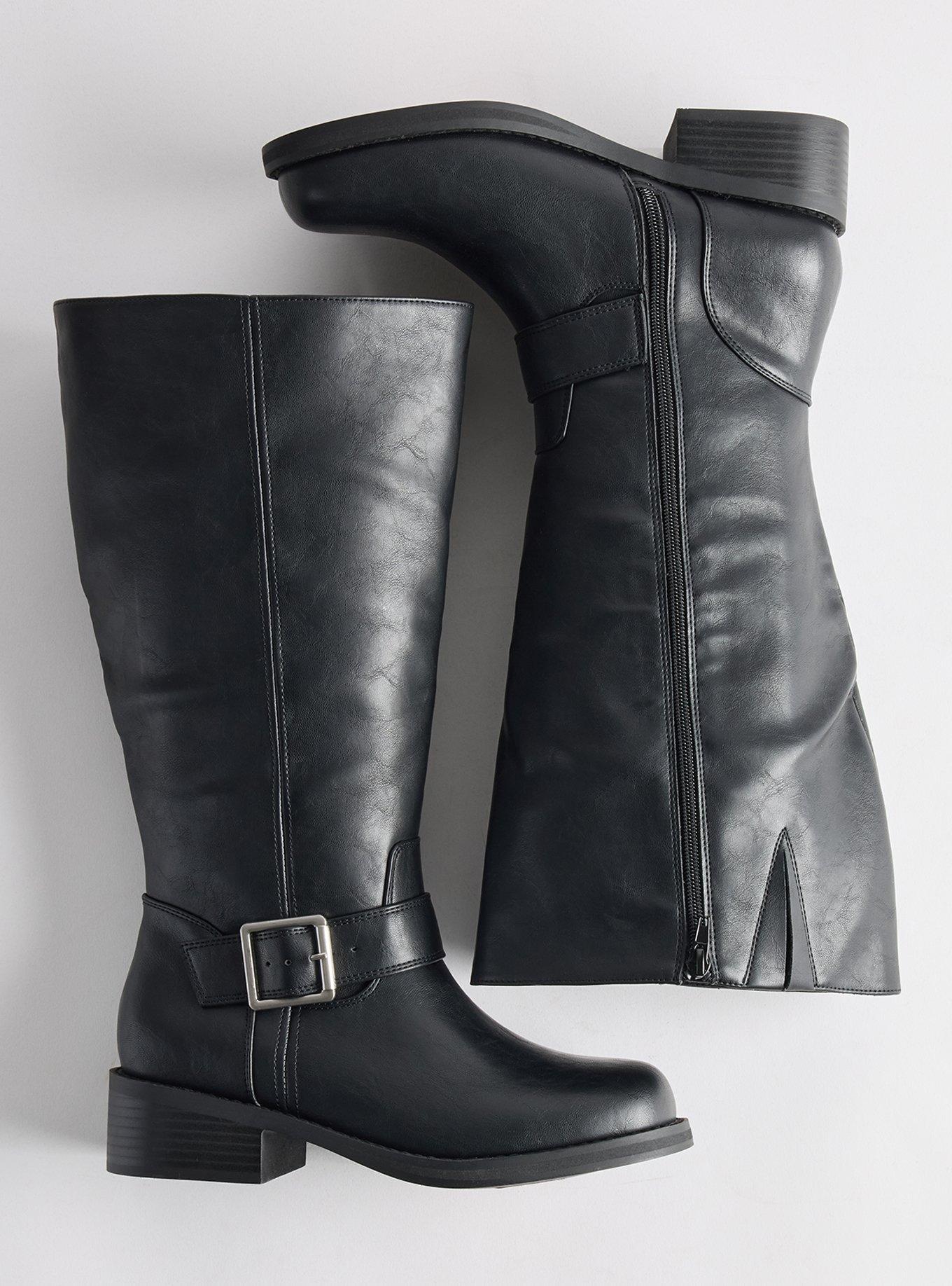 Square Toe Buckle Knee Boot (WW), BLACK, hi-res
