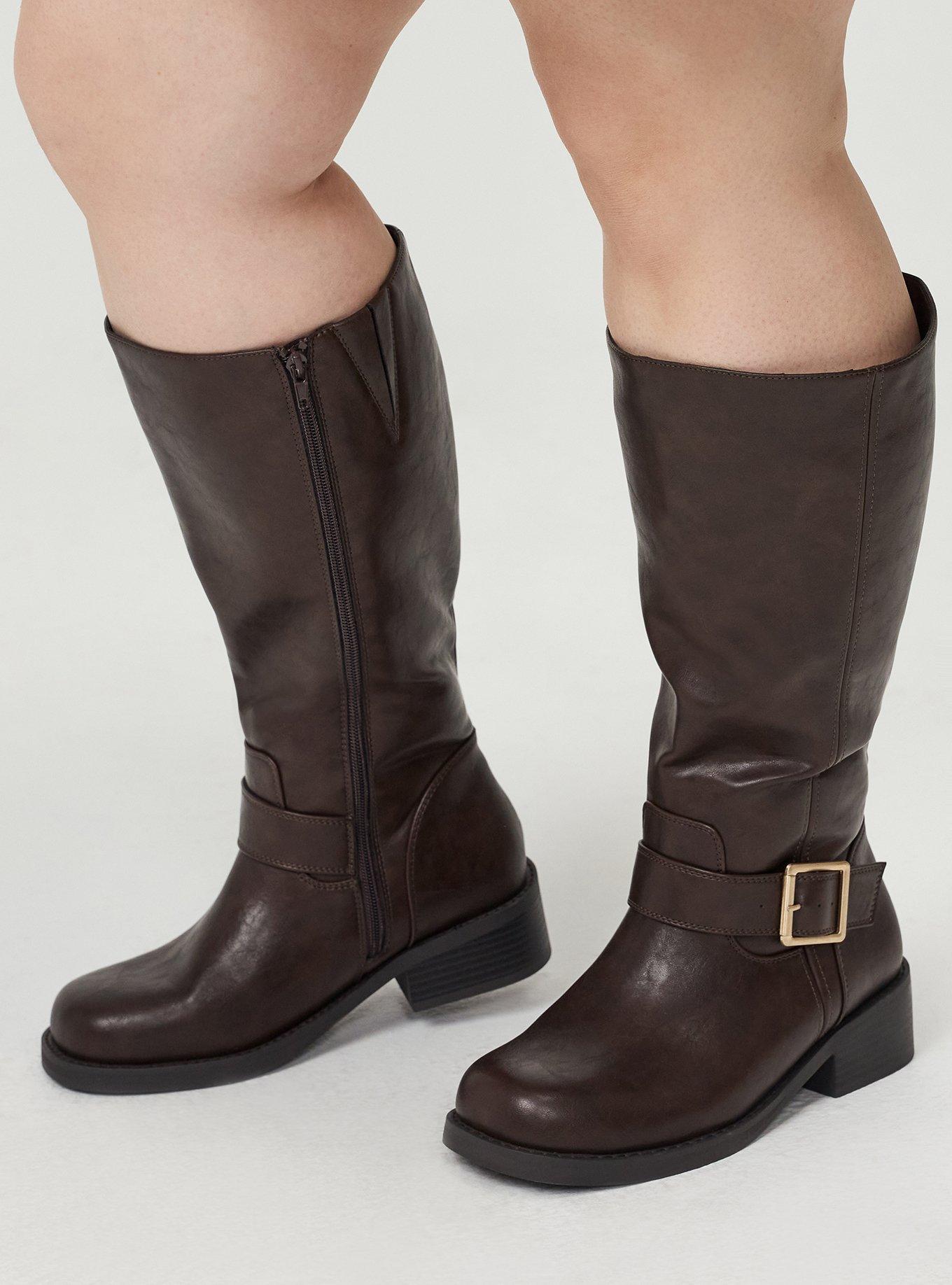 Square Toe Buckle Knee Boot (WW), BROWN, alternate