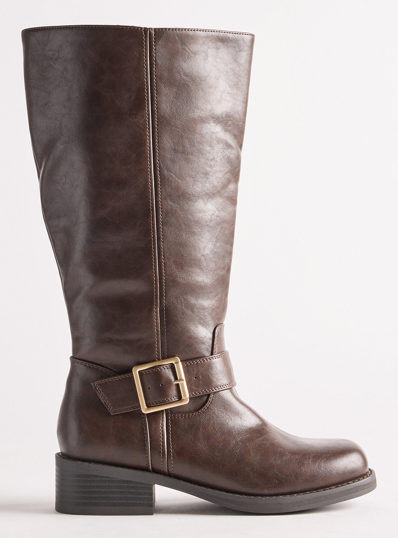 Square Toe Buckle Knee Boot (WW), BROWN, alternate