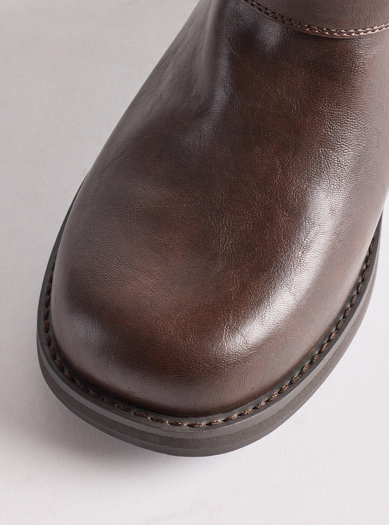 Square Toe Buckle Knee Boot (WW), BROWN, alternate