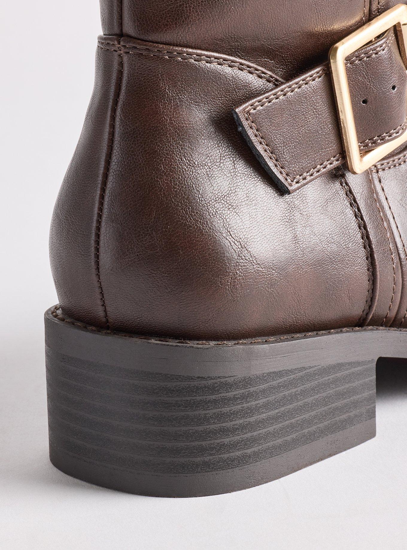 Square Toe Buckle Knee Boot (WW), BROWN, alternate