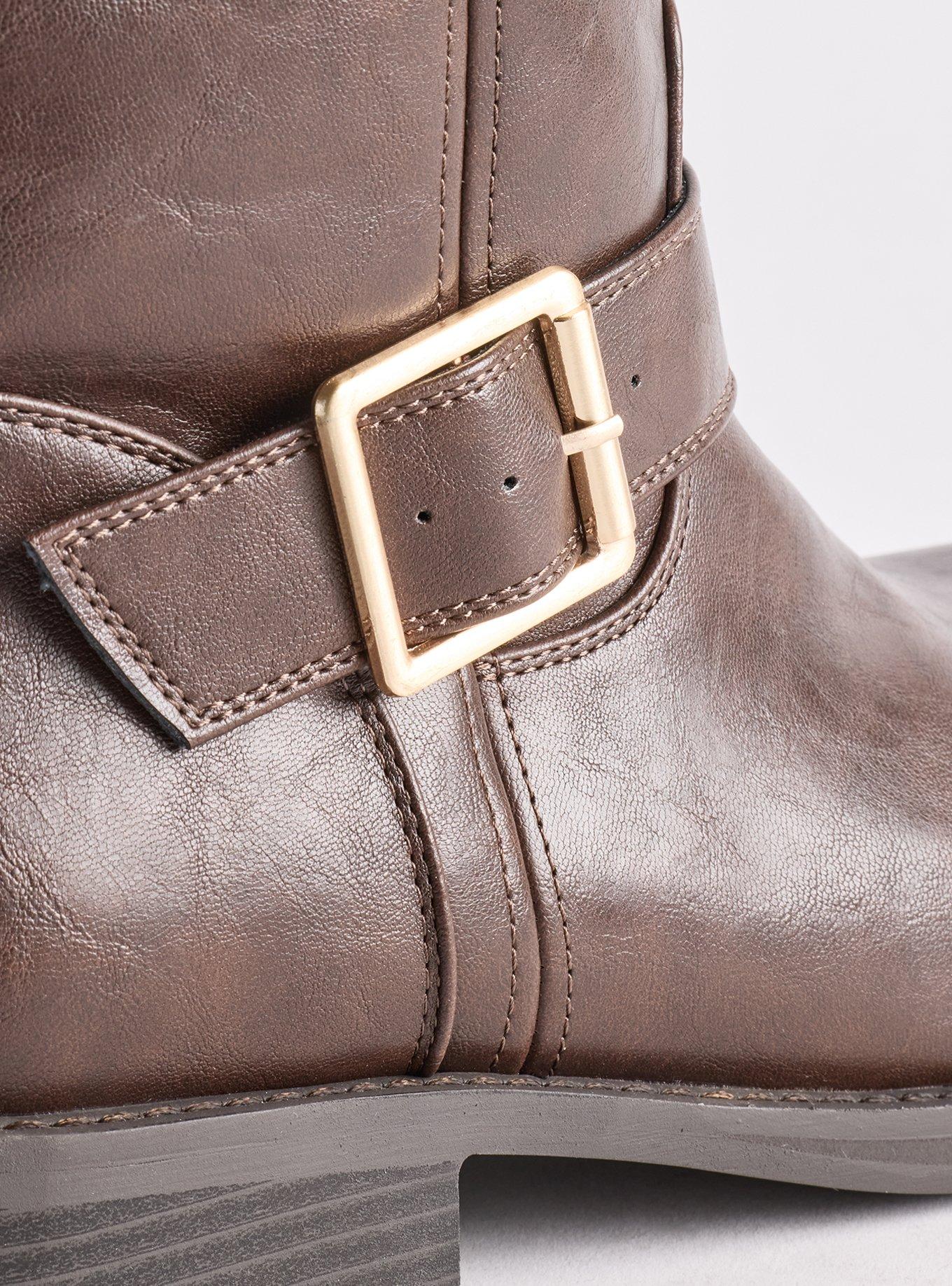 Square Toe Buckle Knee Boot (WW), BROWN, alternate