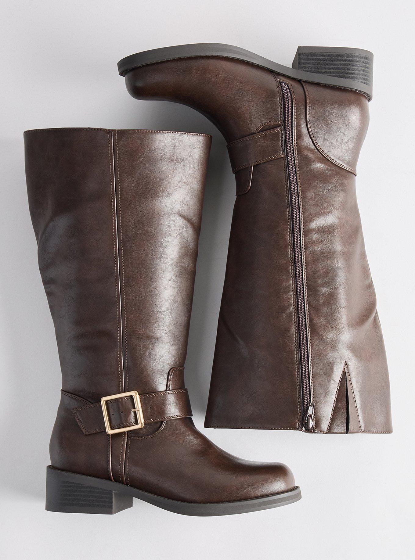 Square Toe Buckle Knee Boot (WW), BROWN, hi-res