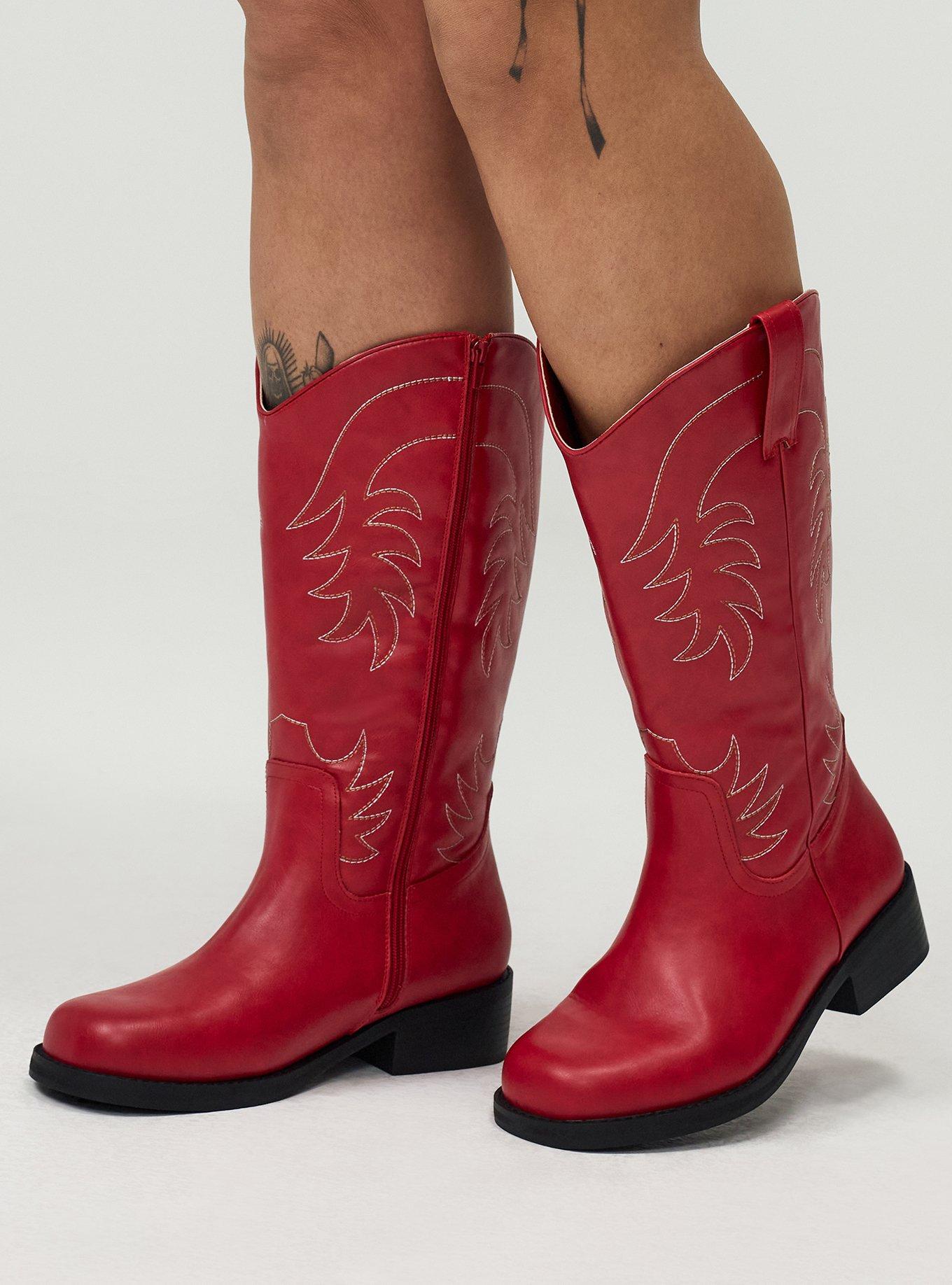 Block Heel Knee Western Boot (WW), RED, alternate