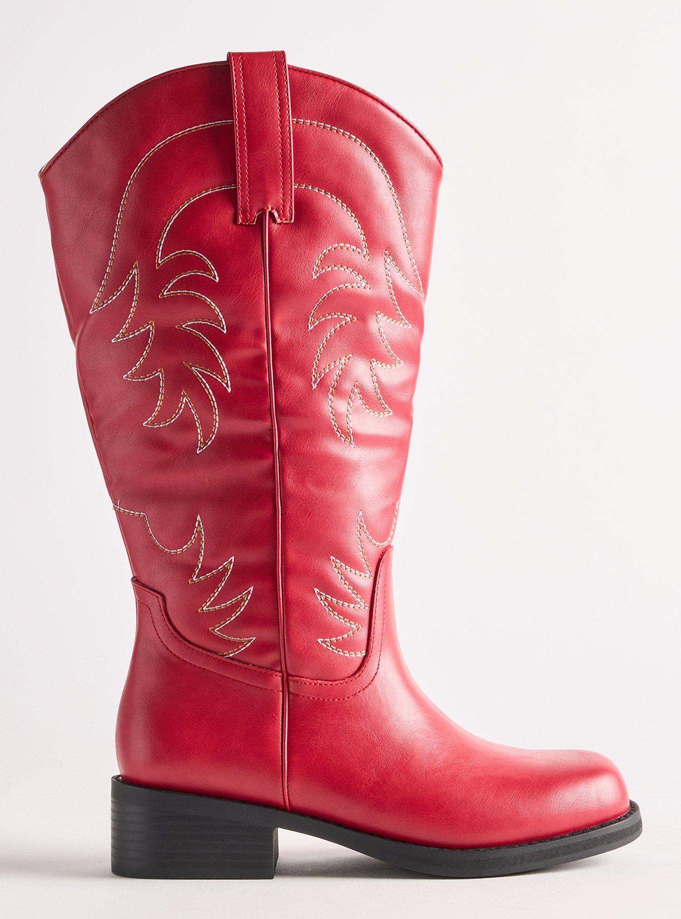 Block Heel Knee Western Boot (WW), RED, alternate
