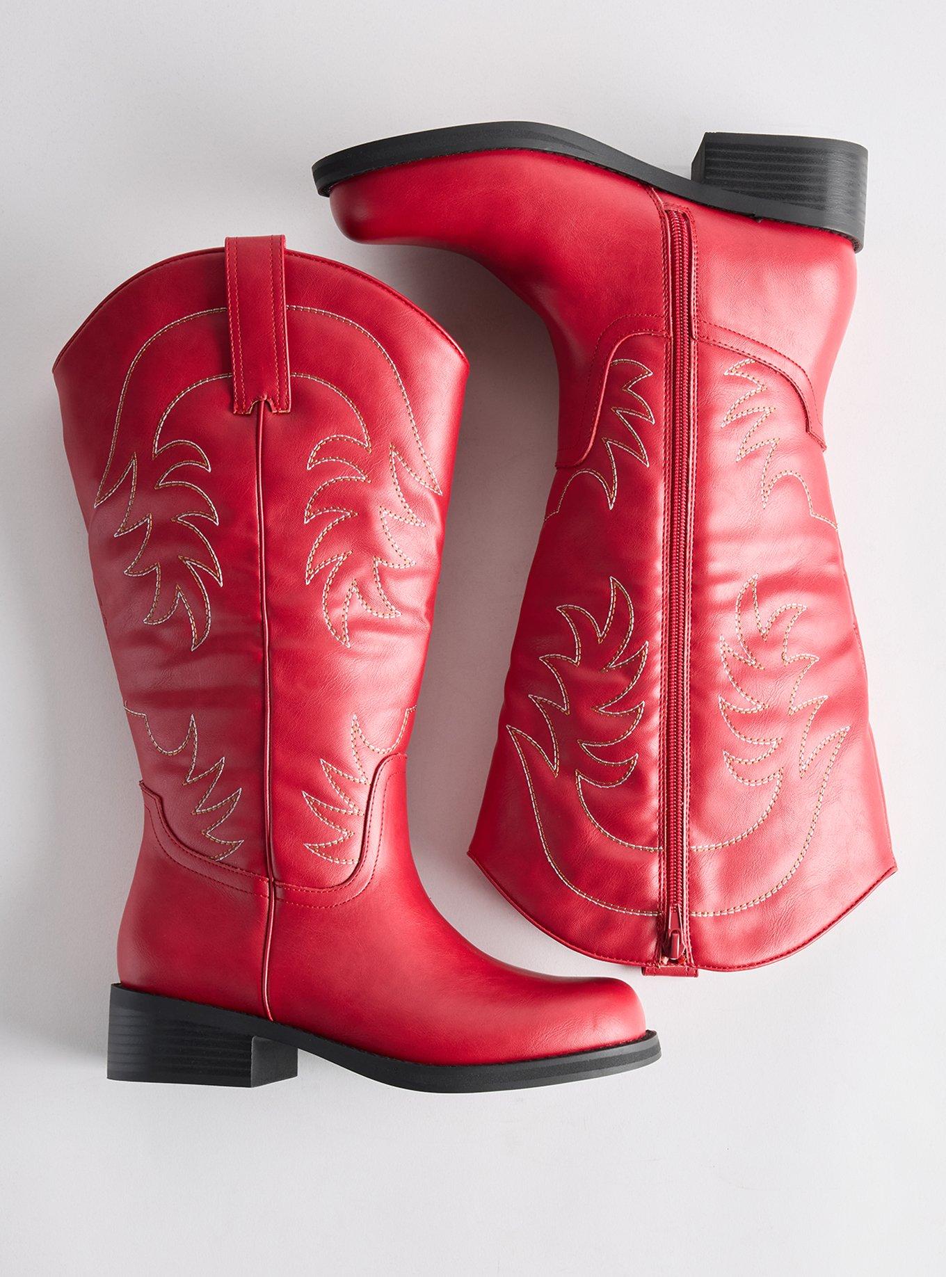 Block Heel Knee Western Boot (WW), RED, hi-res