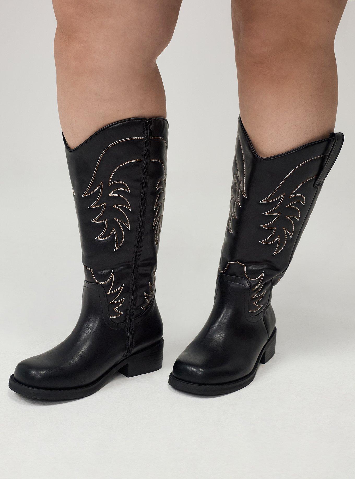 Block Heel Knee Western Boot (WW), BLACK, alternate