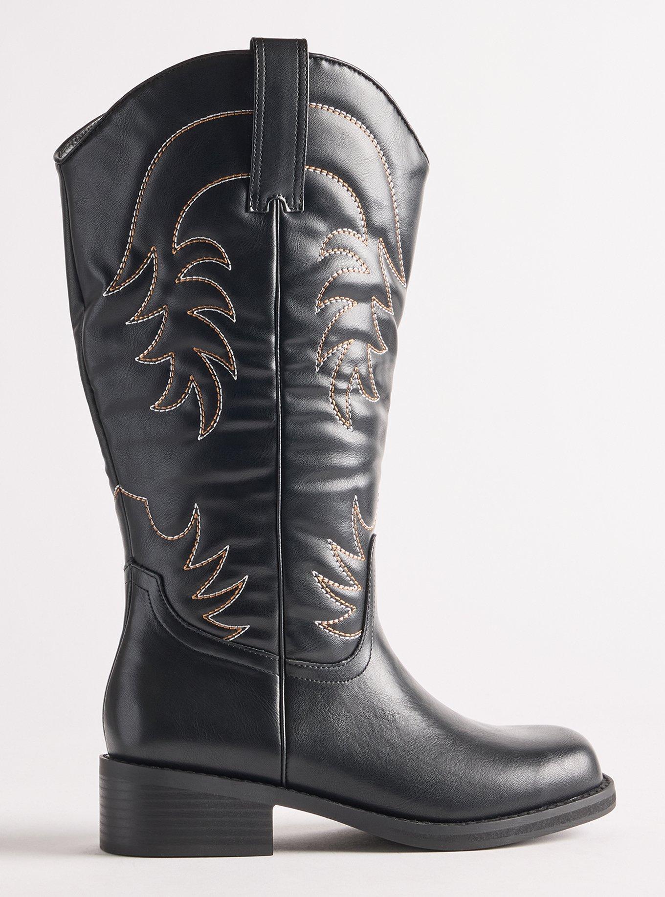 Block Heel Knee Western Boot (WW), BLACK, alternate
