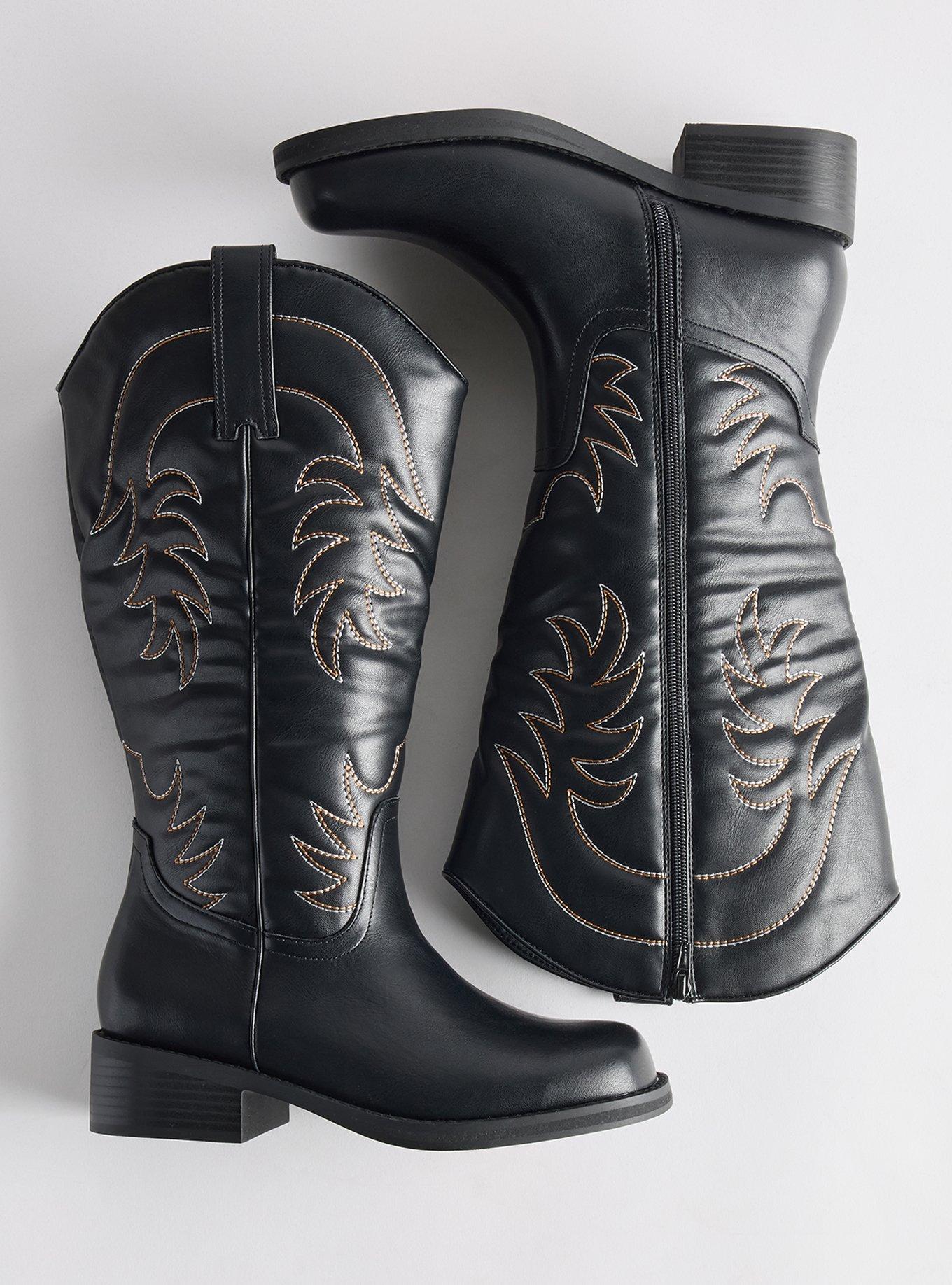 Block Heel Knee Western Boot (WW), BLACK, hi-res