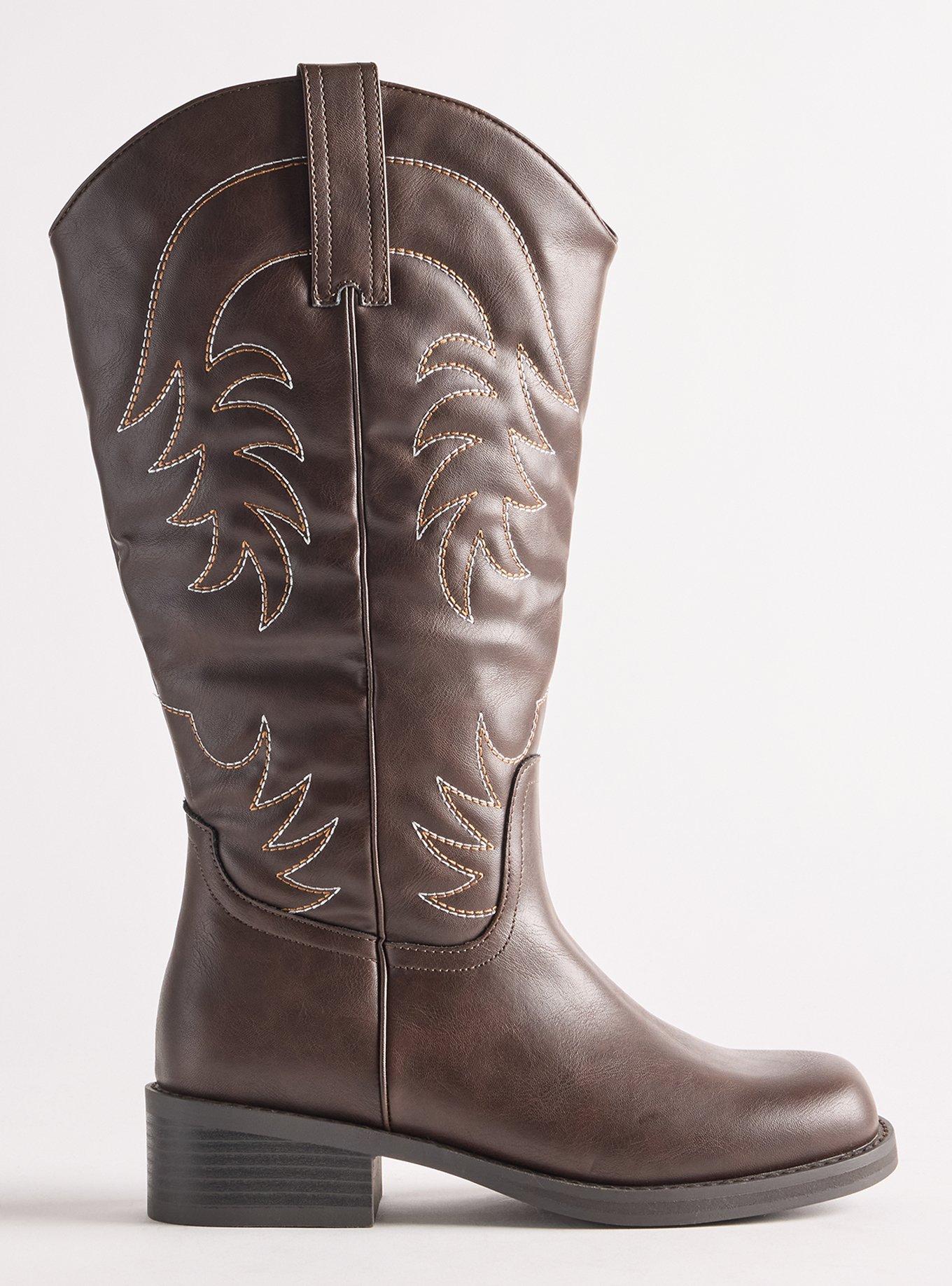 Block Heel Knee Western Boot (WW), BROWN, alternate