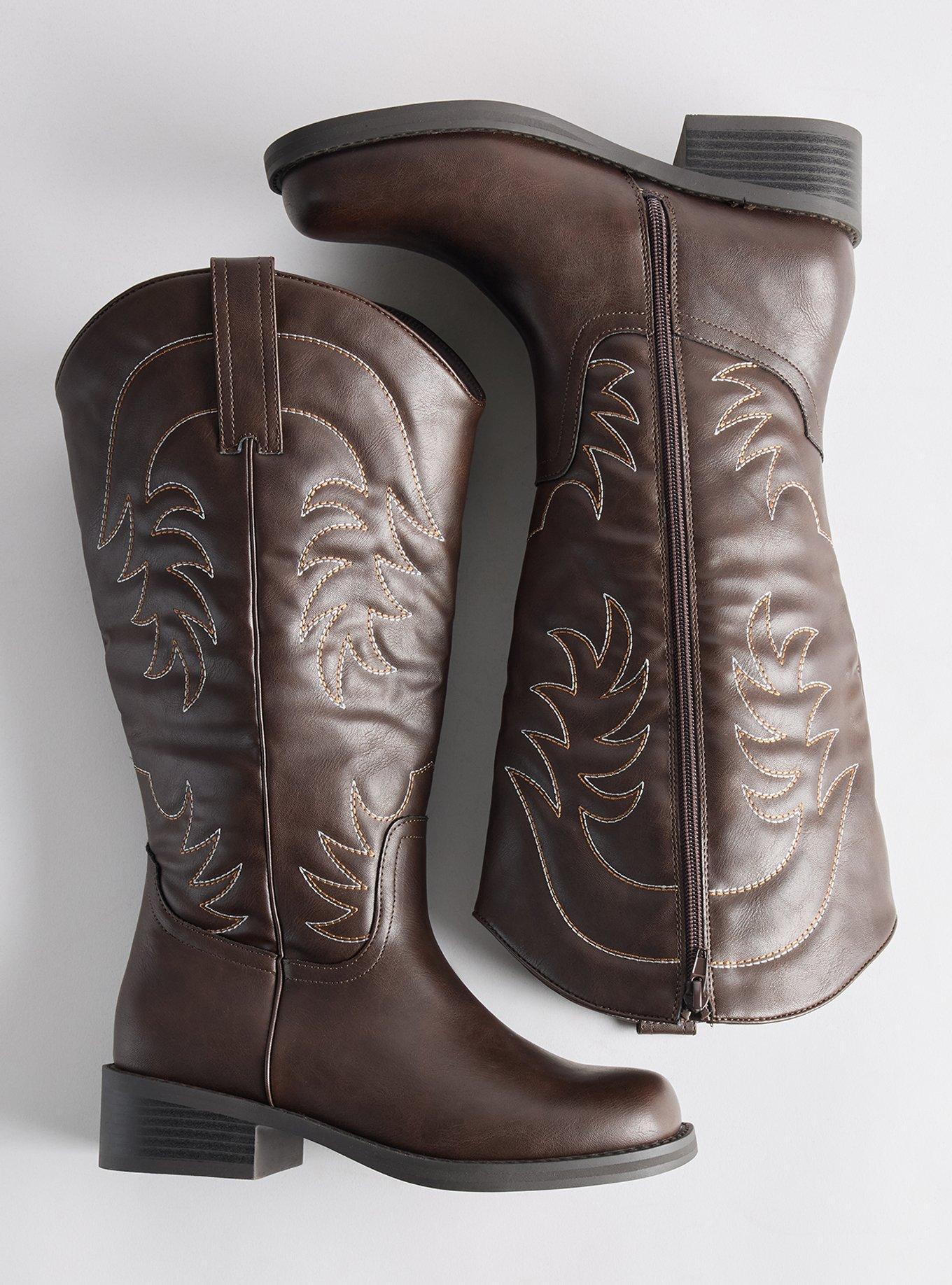 Block Heel Knee Western Boot (WW), BROWN, hi-res