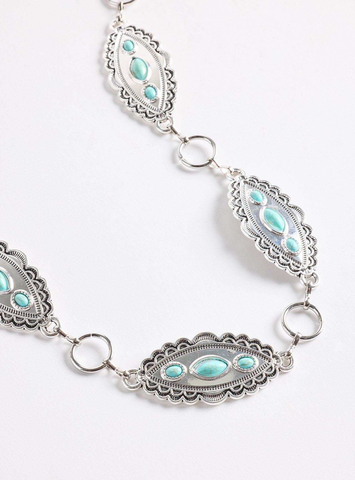 Antique Turquoise Chain Belt, SILVER, alternate