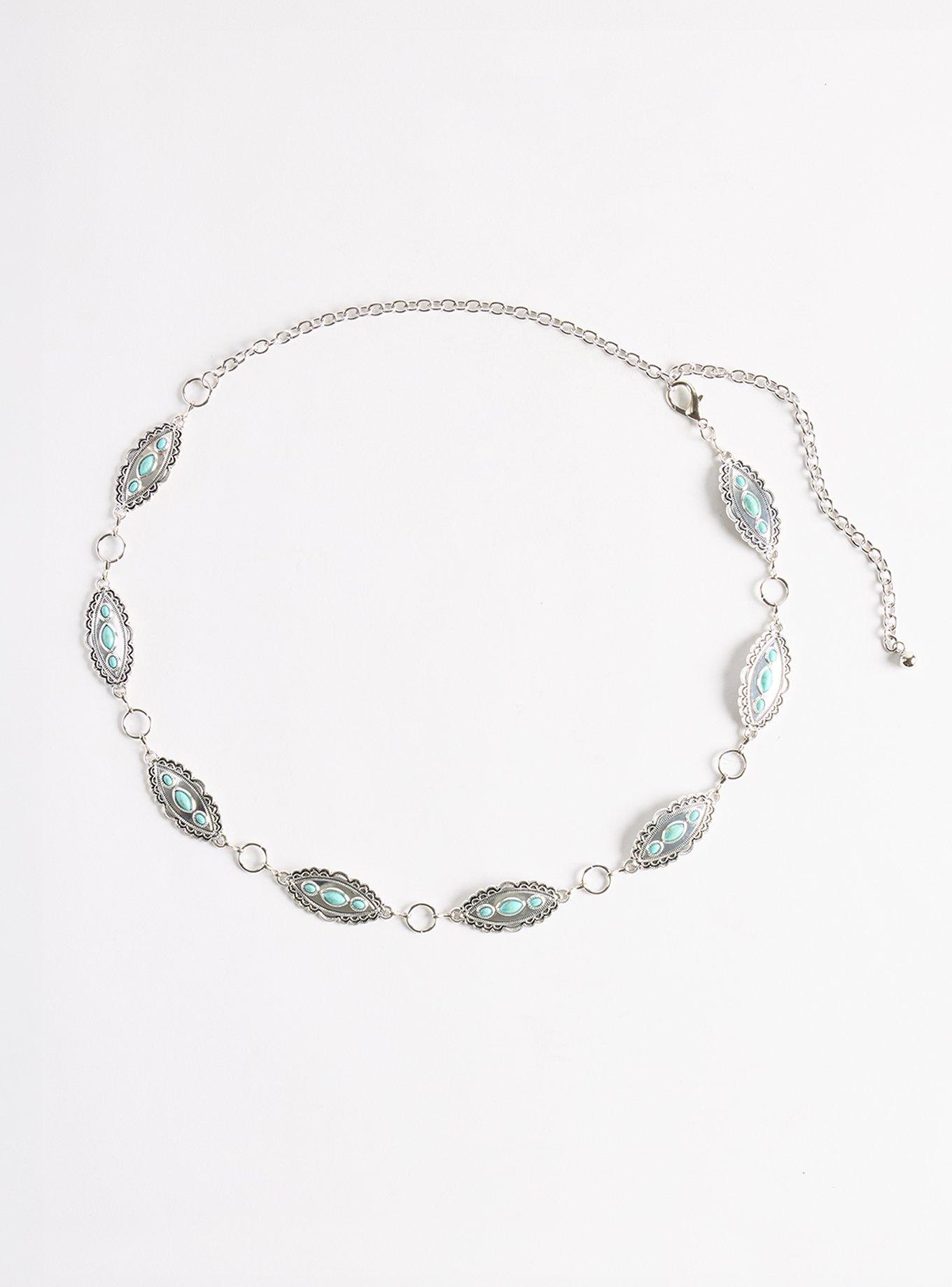 Antique Turquoise Chain Belt, SILVER, hi-res