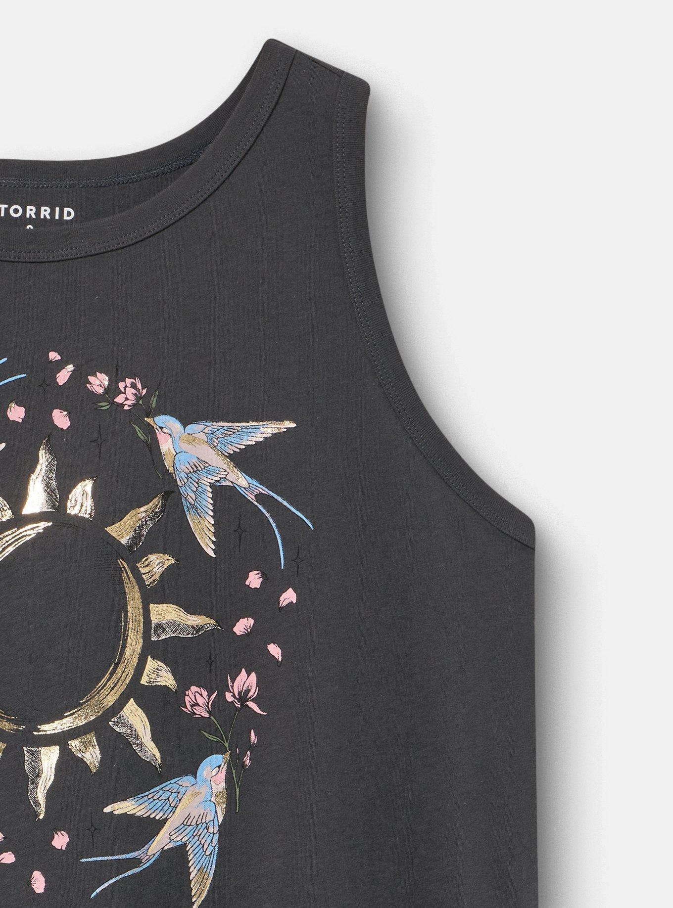 Plus Size Classic Cotton Crew Tank, DAZED OUT SWALLOWS VINTAGE BLACK, alternate