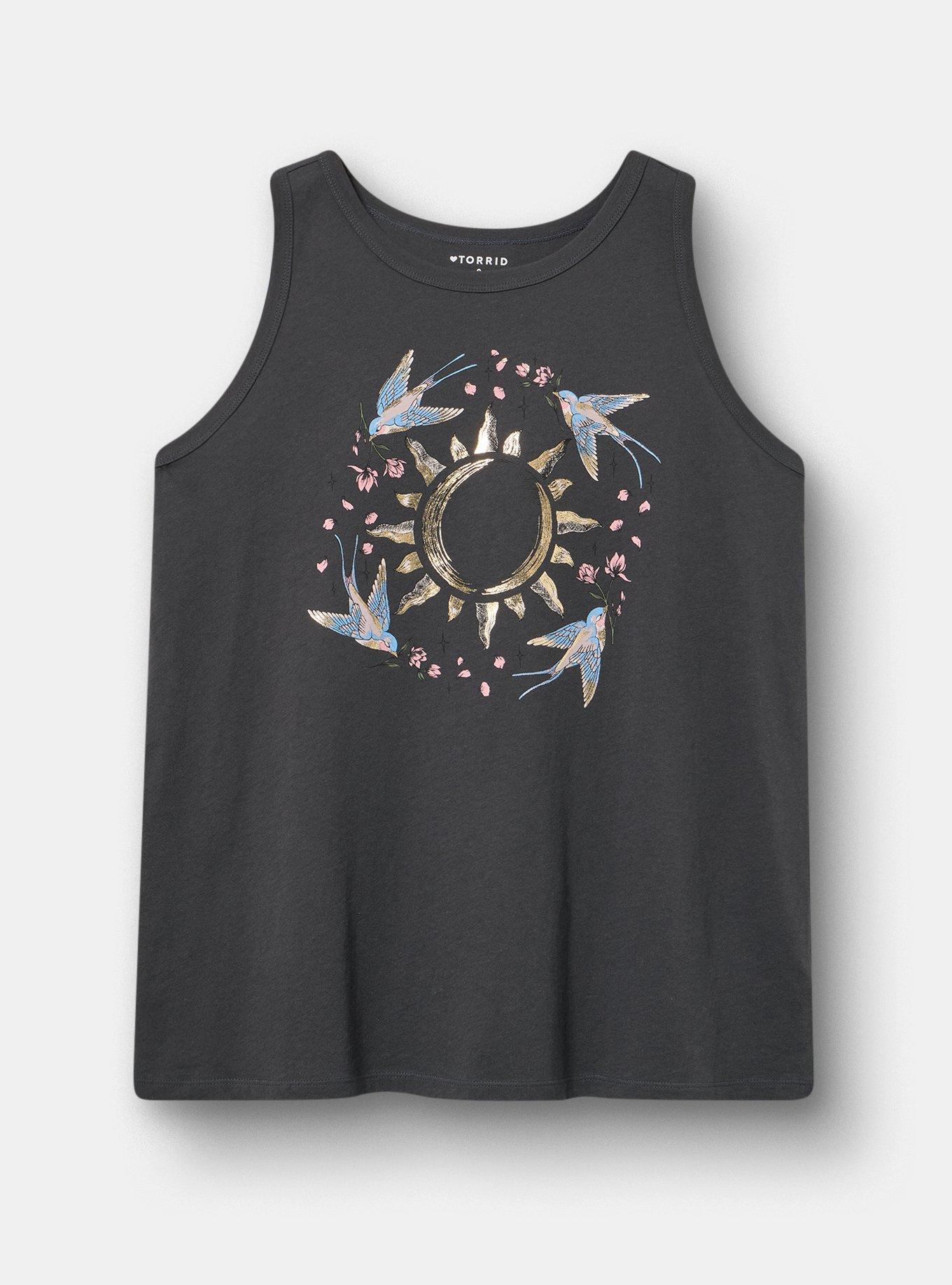 Plus Size Classic Cotton Crew Tank, DAZED OUT SWALLOWS VINTAGE BLACK, hi-res