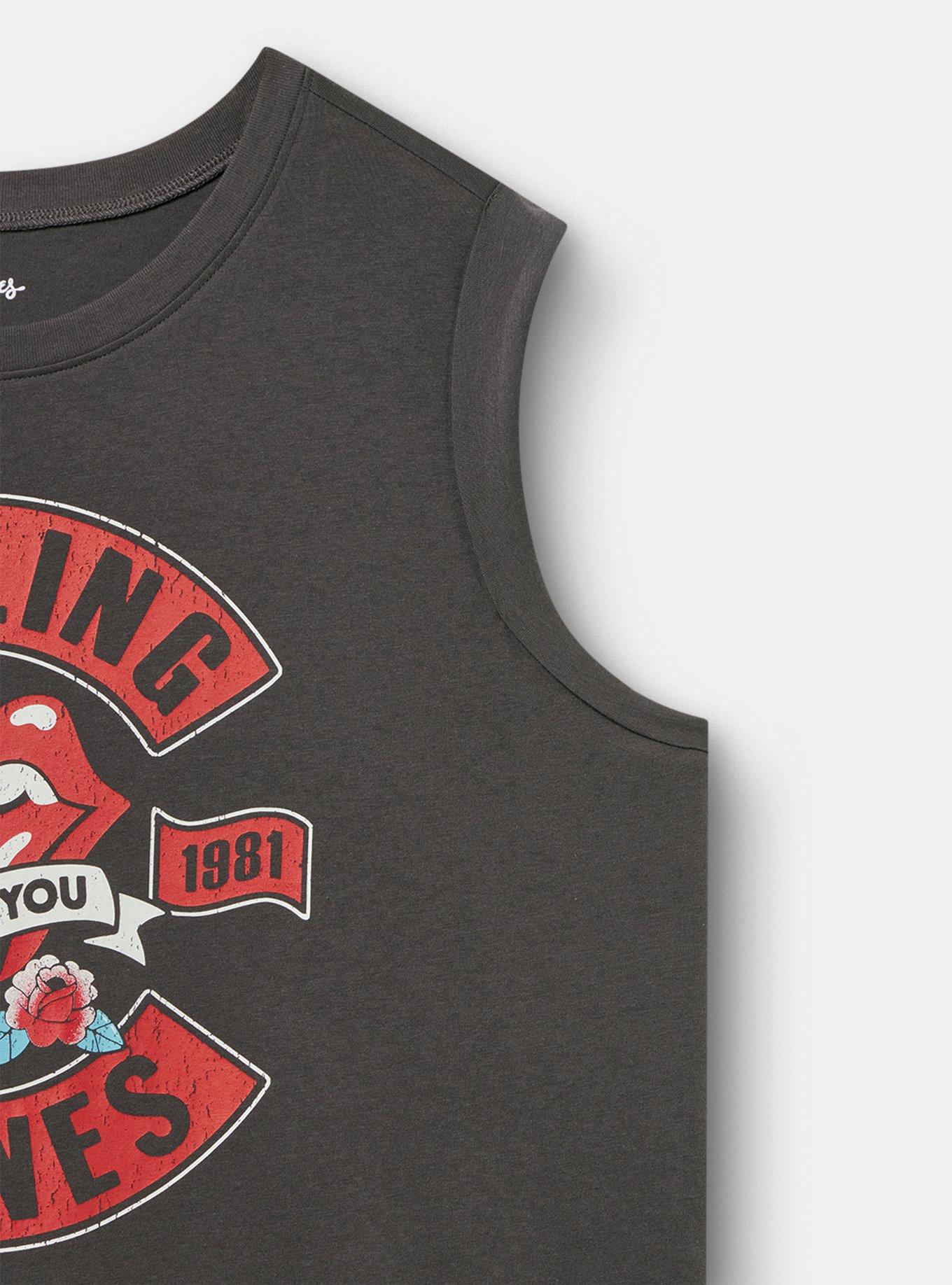 Plus Size Rolling Stones Cotton Roll Sleeve Muscle Tank, VINTAGE BLACK, alternate