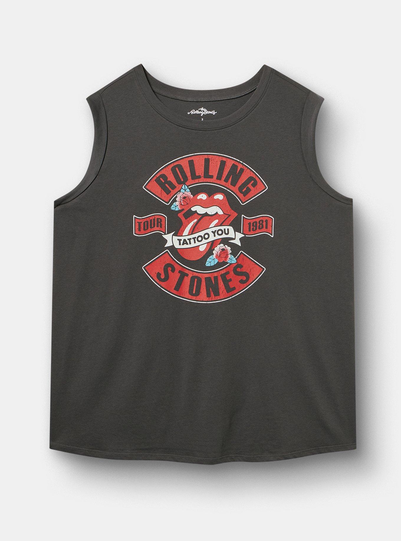 Plus Size Rolling Stones Cotton Roll Sleeve Muscle Tank, VINTAGE BLACK, hi-res