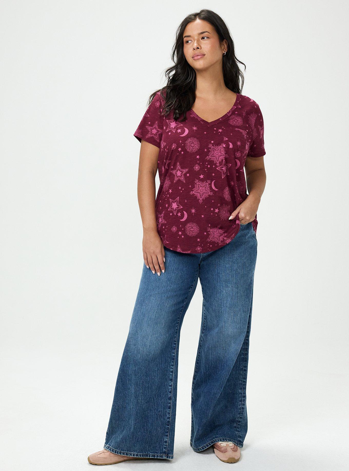 Plus Size Heritage Slub V-Neck Pocket Tee, BURST STARS BURGUNDY, alternate