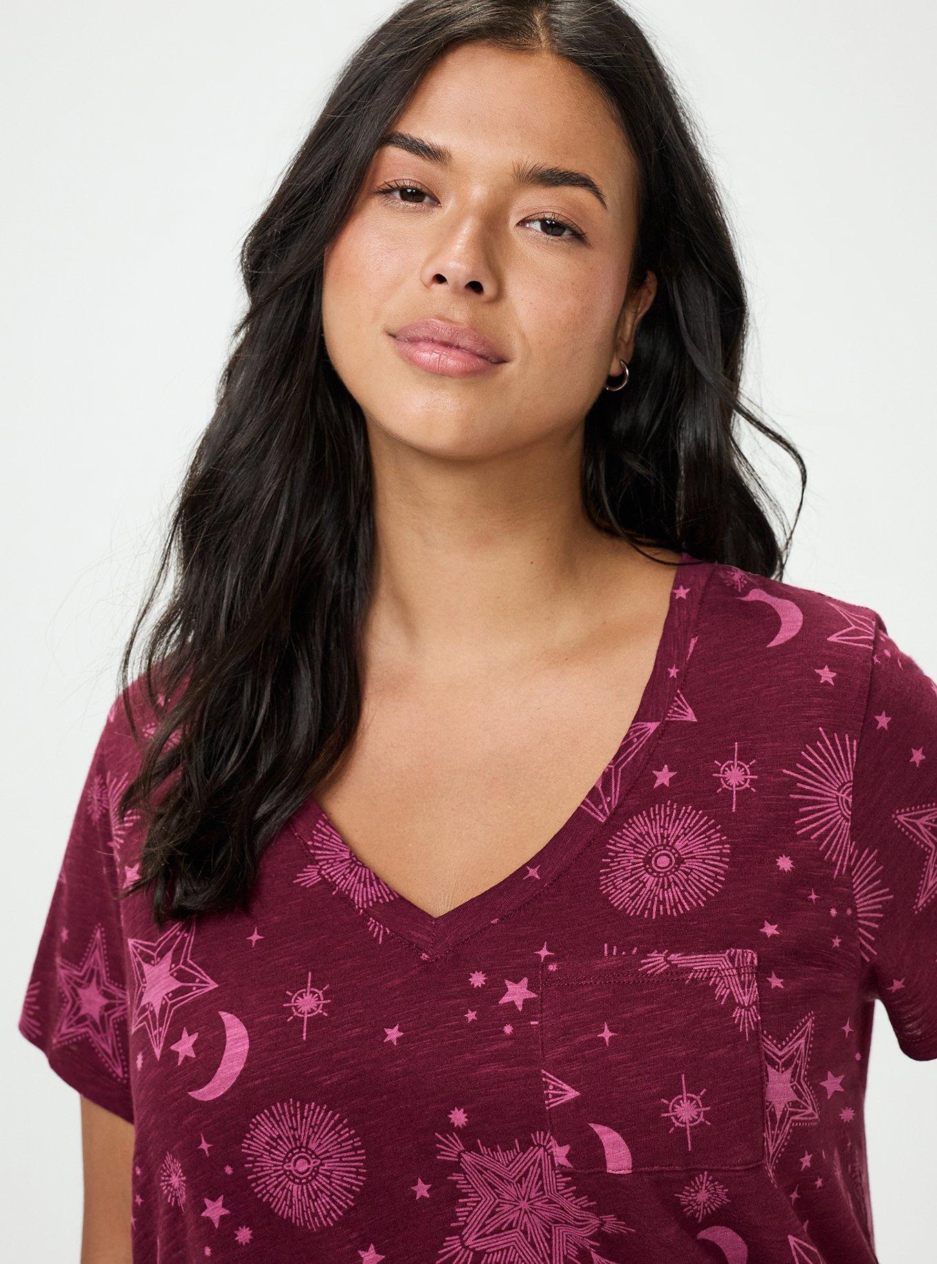 Plus Size Heritage Slub V-Neck Pocket Tee, BURST STARS BURGUNDY, alternate