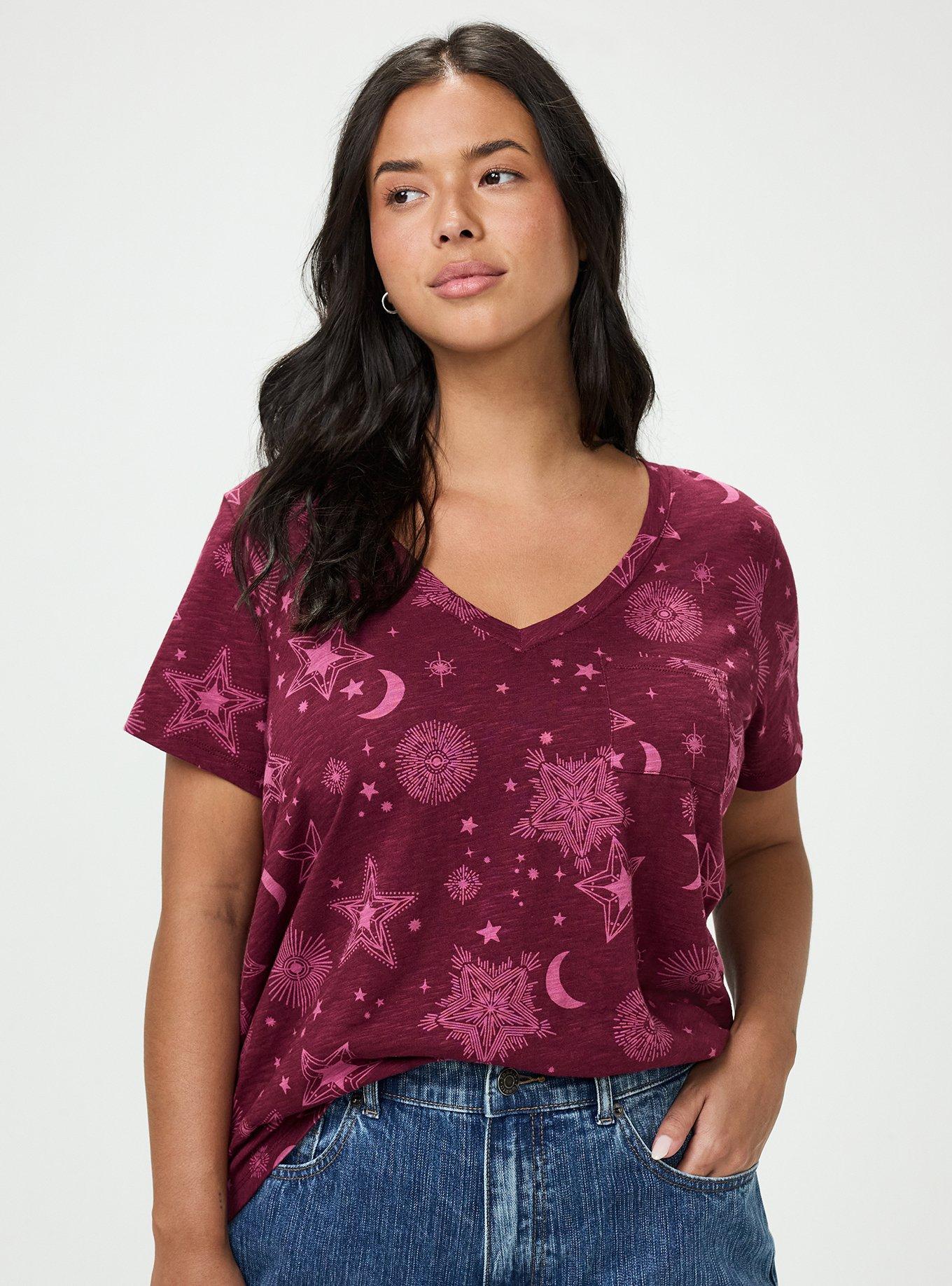 Plus Size Heritage Slub V-Neck Pocket Tee, BURST STARS BURGUNDY, alternate