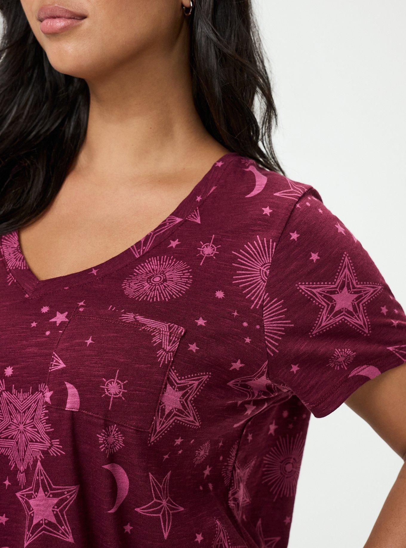Plus Size Heritage Slub V-Neck Pocket Tee, BURST STARS BURGUNDY, alternate