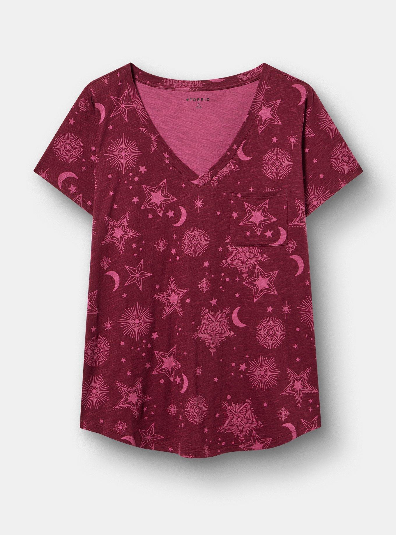 Plus Size Heritage Slub V-Neck Pocket Tee, BURST STARS BURGUNDY, flat