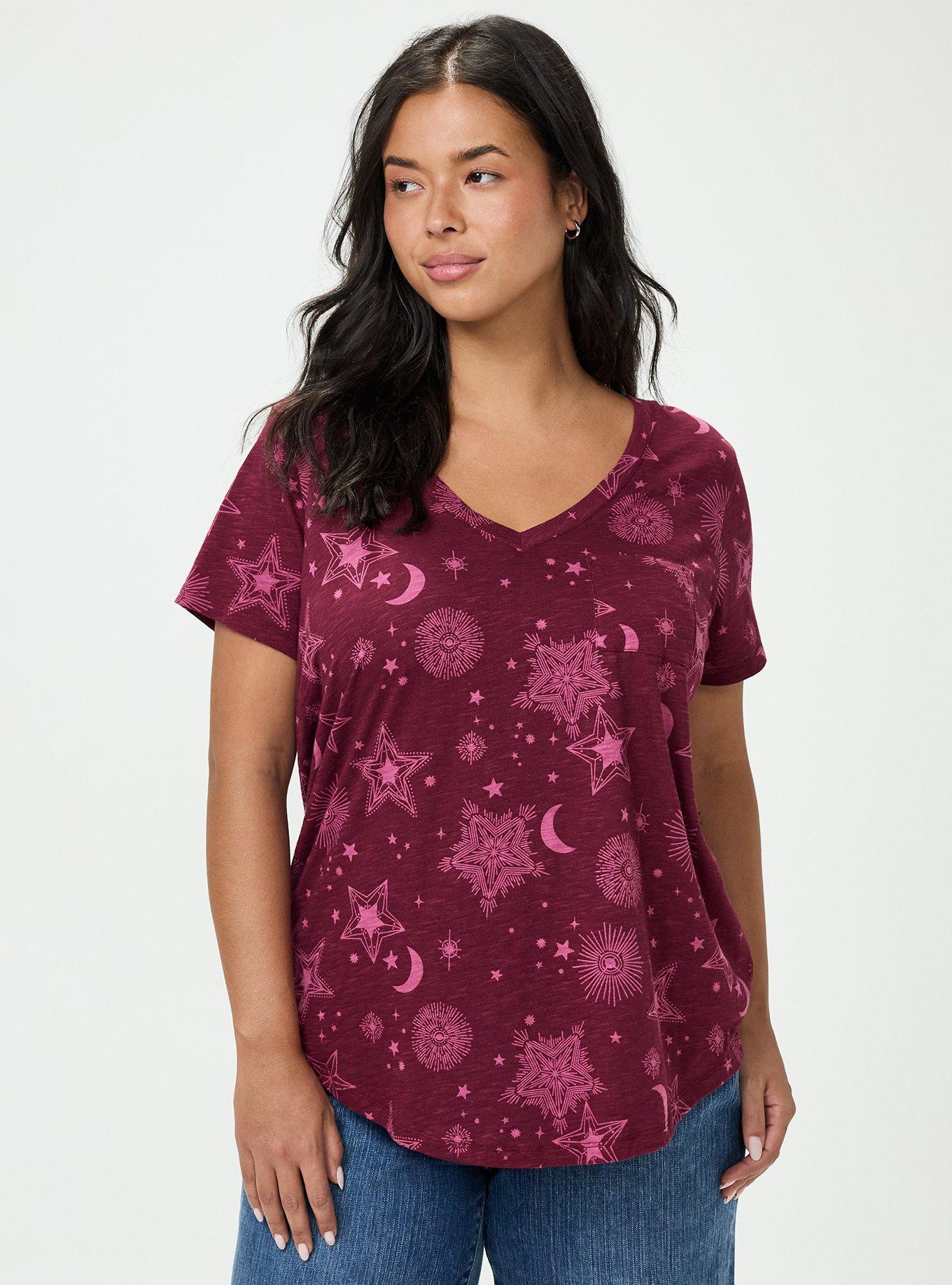Plus Size Heritage Slub V-Neck Pocket Tee, BURST STARS BURGUNDY, hi-res