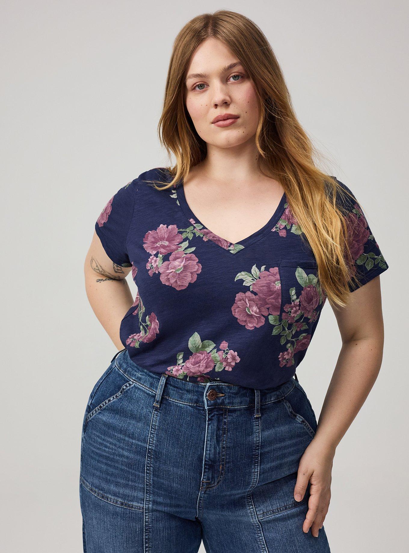 Heritage Slub V-Neck Pocket Tee, SHAYLA FLORAL PEACOAT, alternate