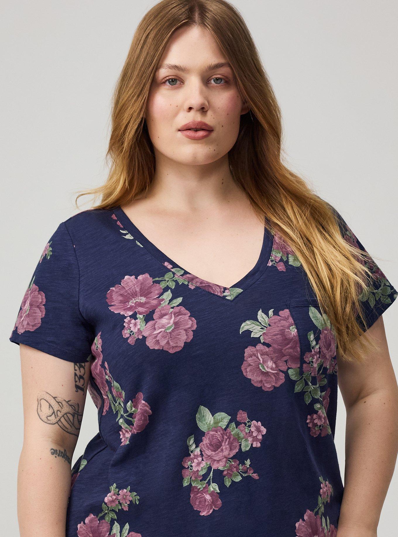 Heritage Slub V-Neck Pocket Tee, SHAYLA FLORAL PEACOAT, alternate