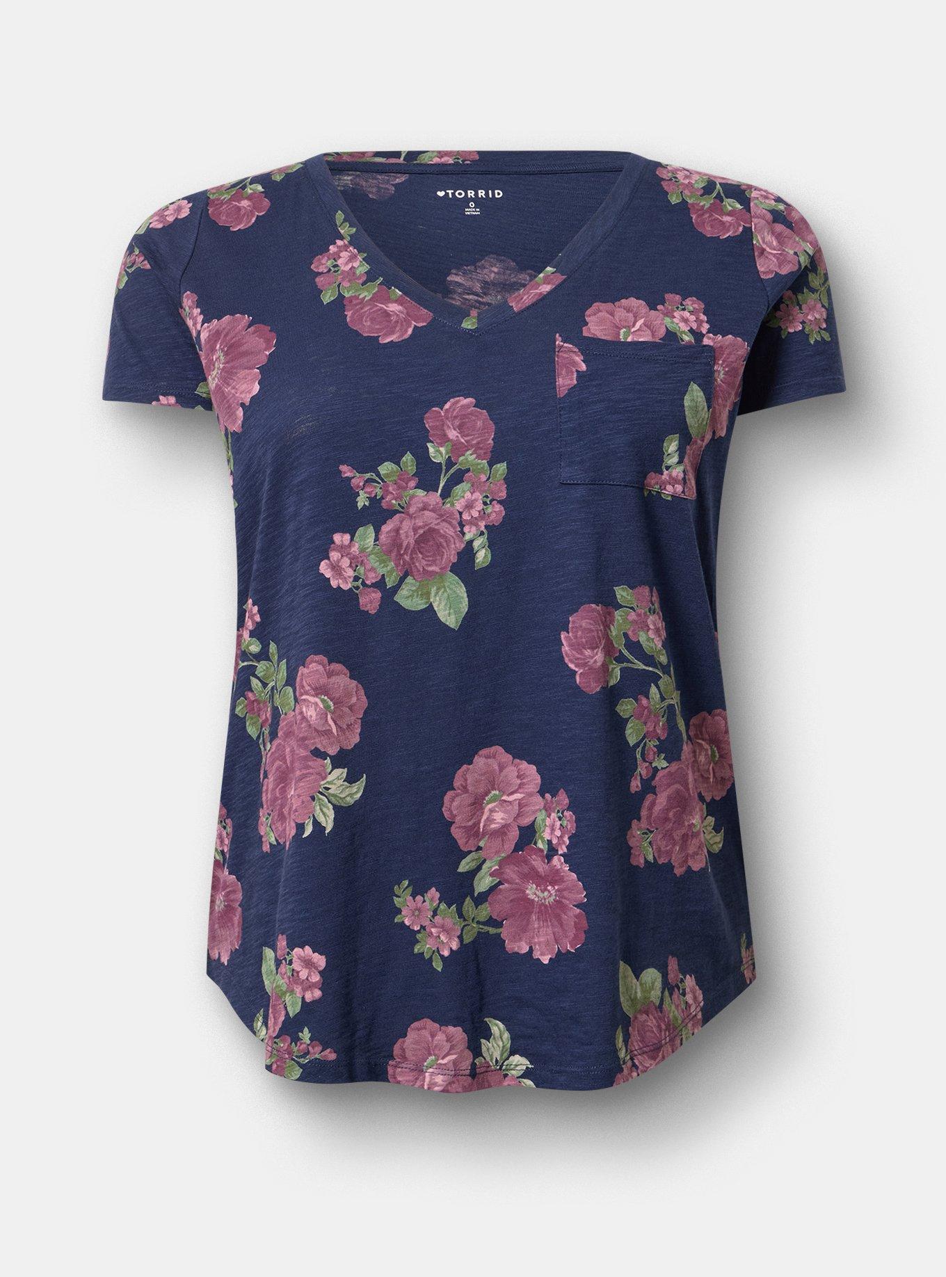 Heritage Slub V-Neck Pocket Tee, SHAYLA FLORAL PEACOAT, flat