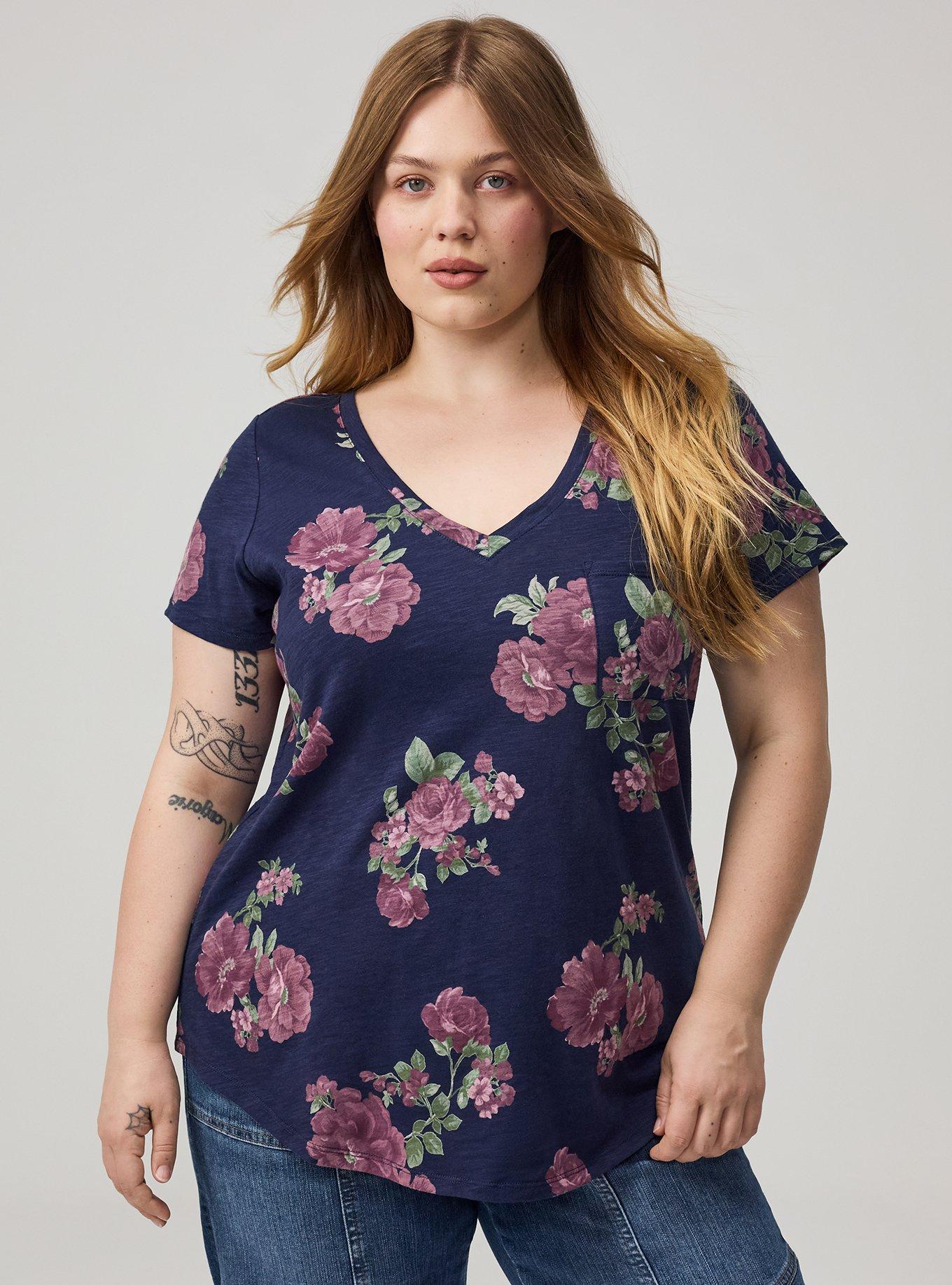 Heritage Slub V-Neck Pocket Tee, SHAYLA FLORAL PEACOAT, hi-res