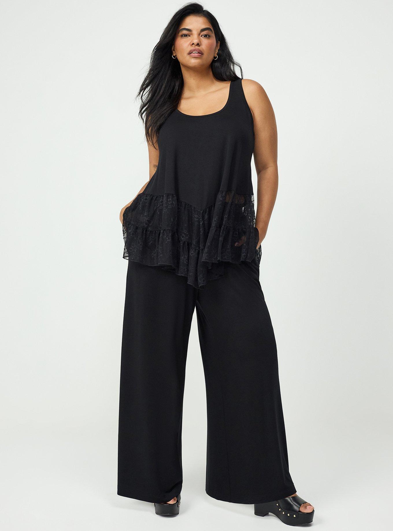 Super Soft Pointed Hem Lace Tunic Tank, DEEP BLACK, alternate