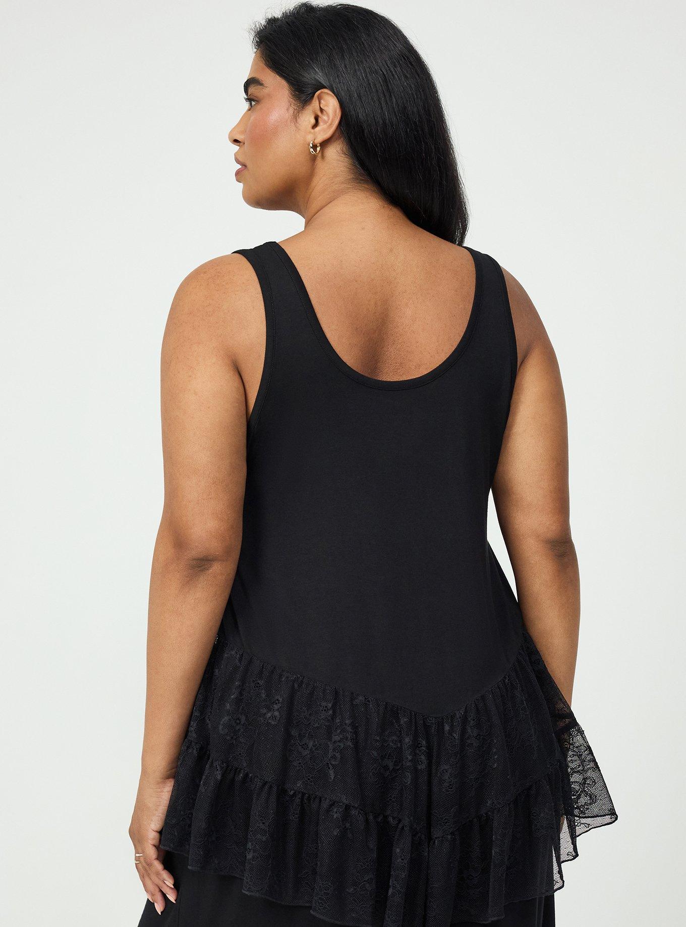 Super Soft Pointed Hem Lace Tunic Tank, DEEP BLACK, alternate