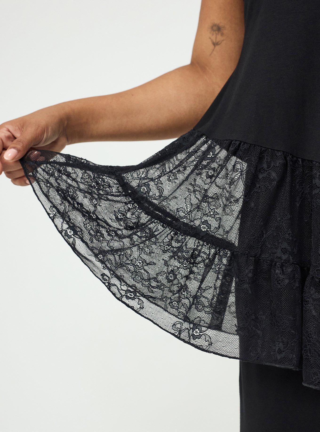 Super Soft Pointed Hem Lace Tunic Tank, DEEP BLACK, alternate
