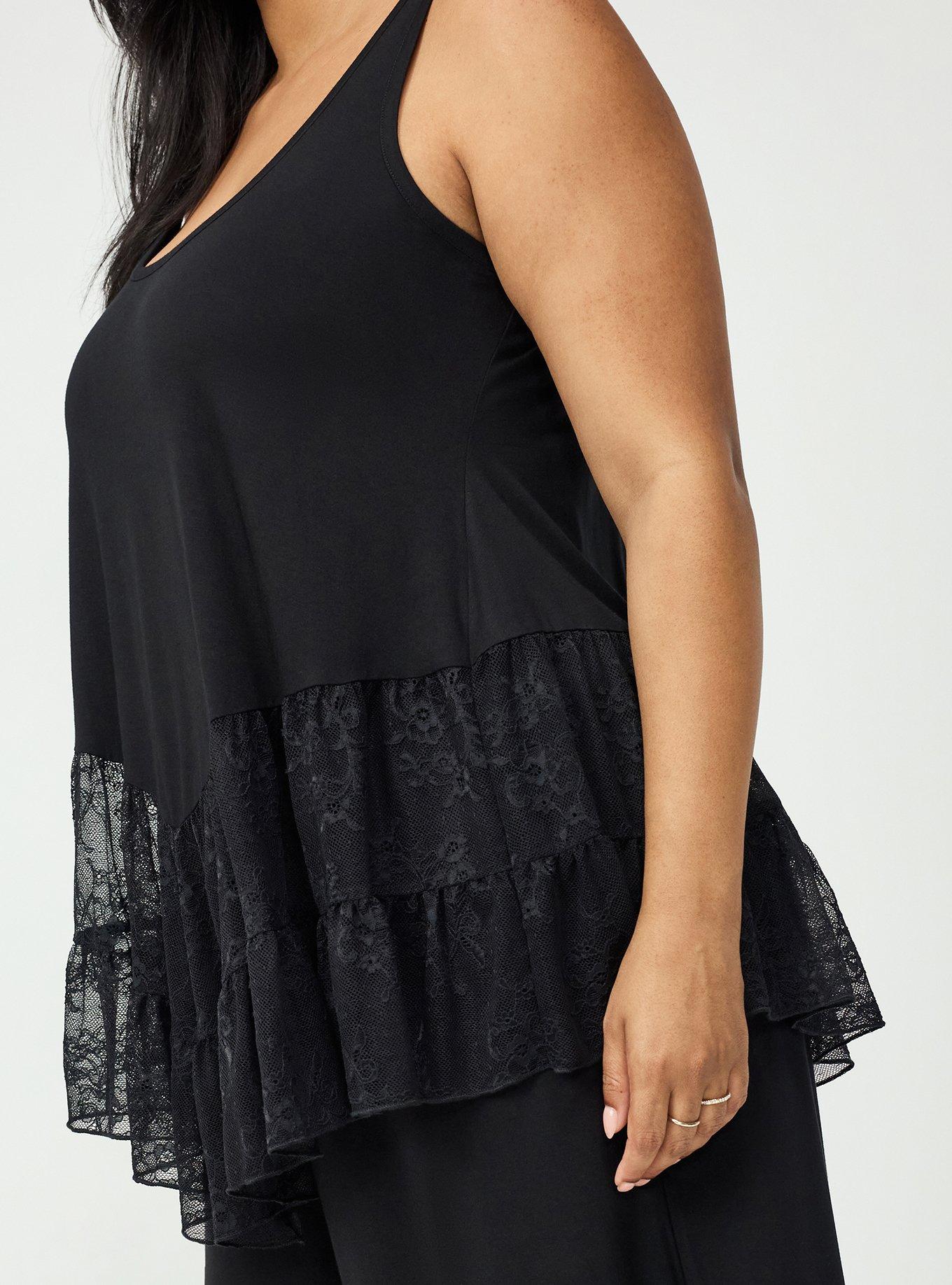 Super Soft Pointed Hem Lace Tunic Tank, DEEP BLACK, alternate