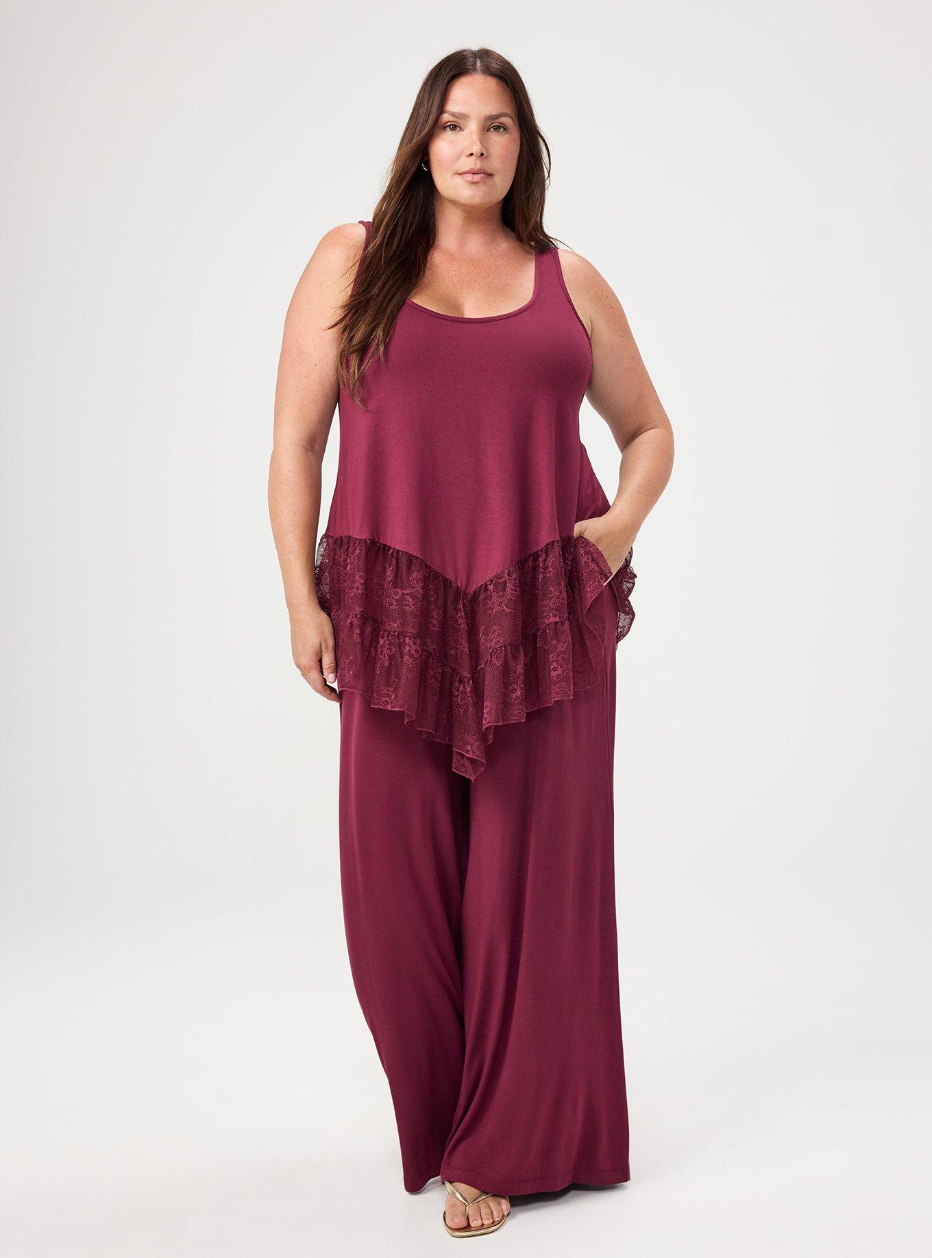 Super Soft Pointed Hem Lace Tunic Tank, MAROON BANNER, alternate