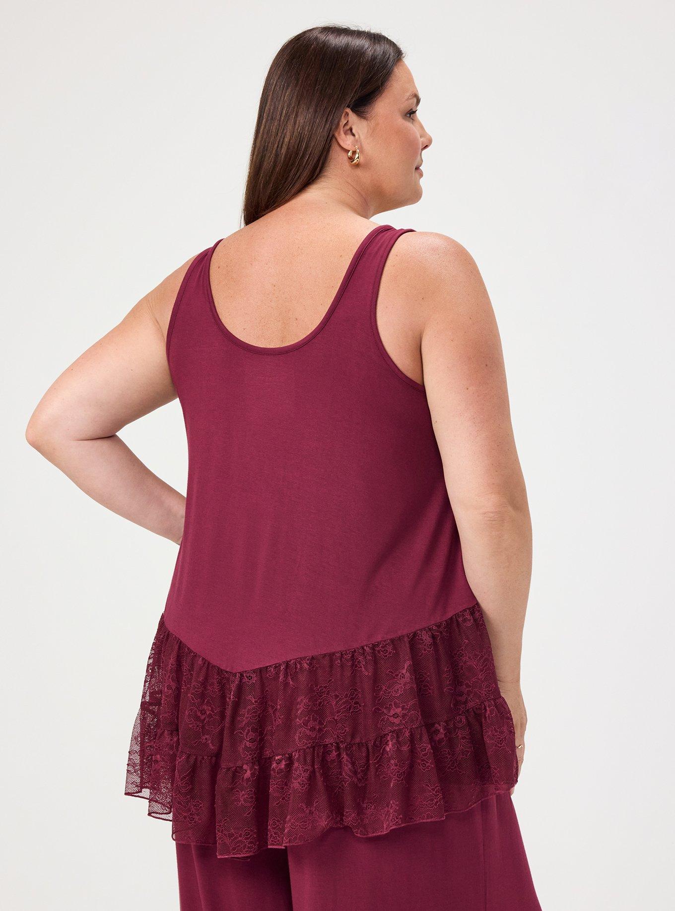 Super Soft Pointed Hem Lace Tunic Tank, MAROON BANNER, alternate