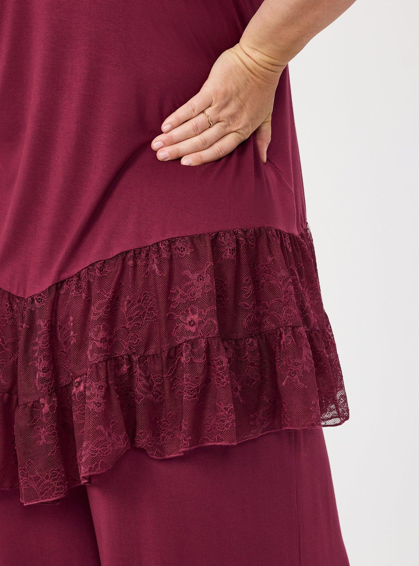 Super Soft Pointed Hem Lace Tunic Tank, MAROON BANNER, alternate