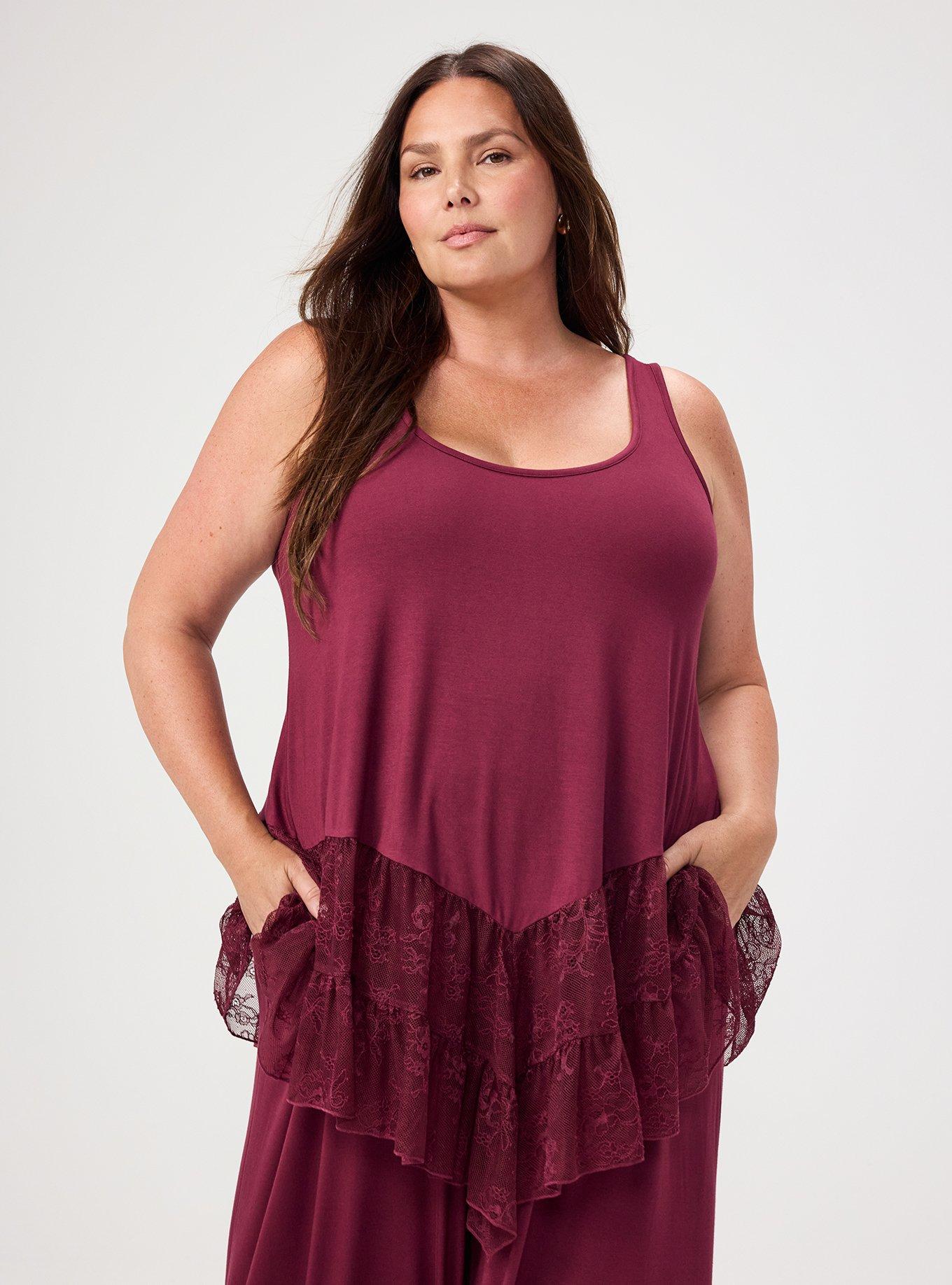 Super Soft Pointed Hem Lace Tunic Tank, MAROON BANNER, hi-res