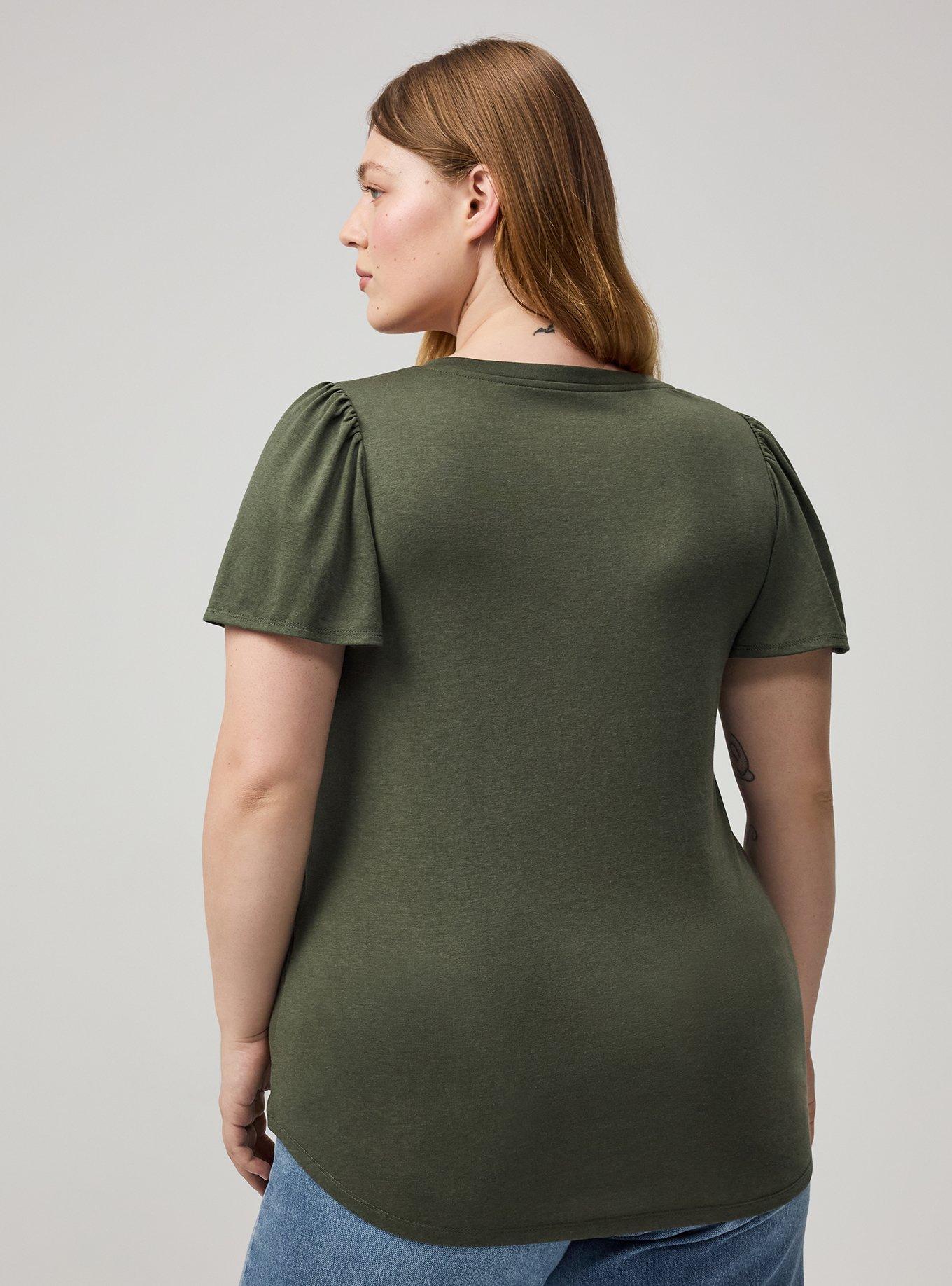Plus Size Girlfriend Signature Jersey V-Neck Flutter Sleeve Tee, DEEP DEPTHS, alternate